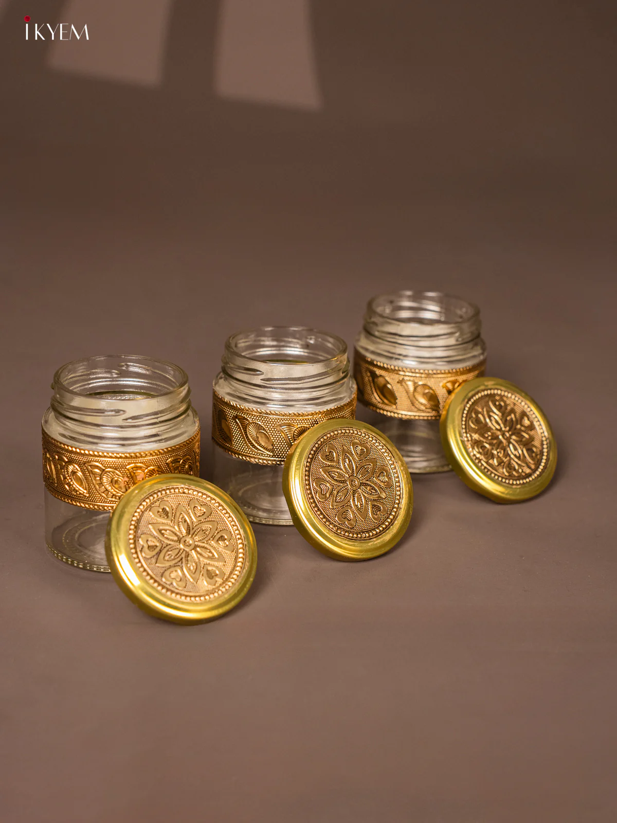 Luxury Gold Oxidised Decorative Tray Set with 3 Embossed Jars- KG17118 - Image 6