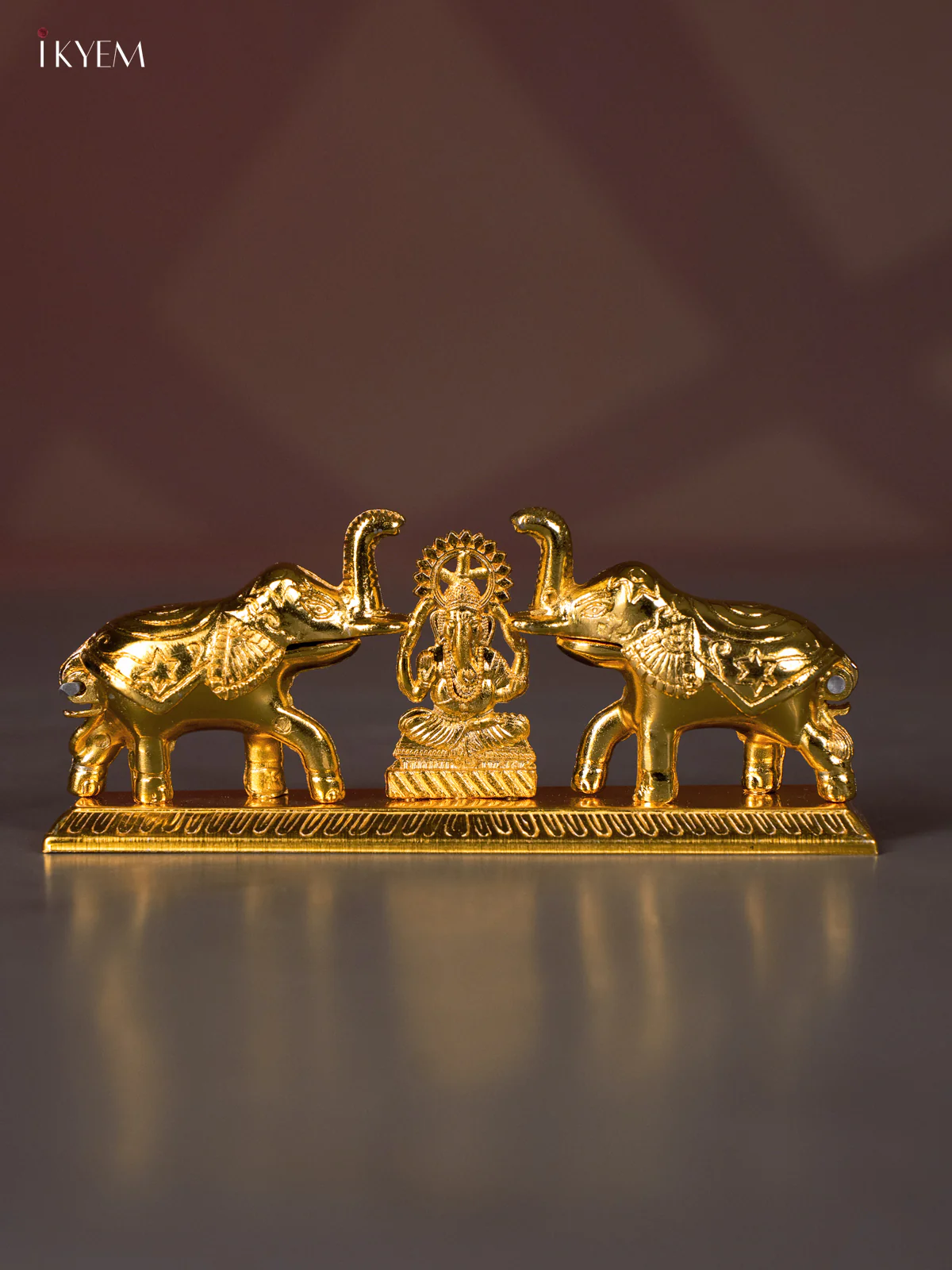 Pretty Gold Plated Ganesha & Elephant Kumkum Holder - 2.5 Inches - KI20155