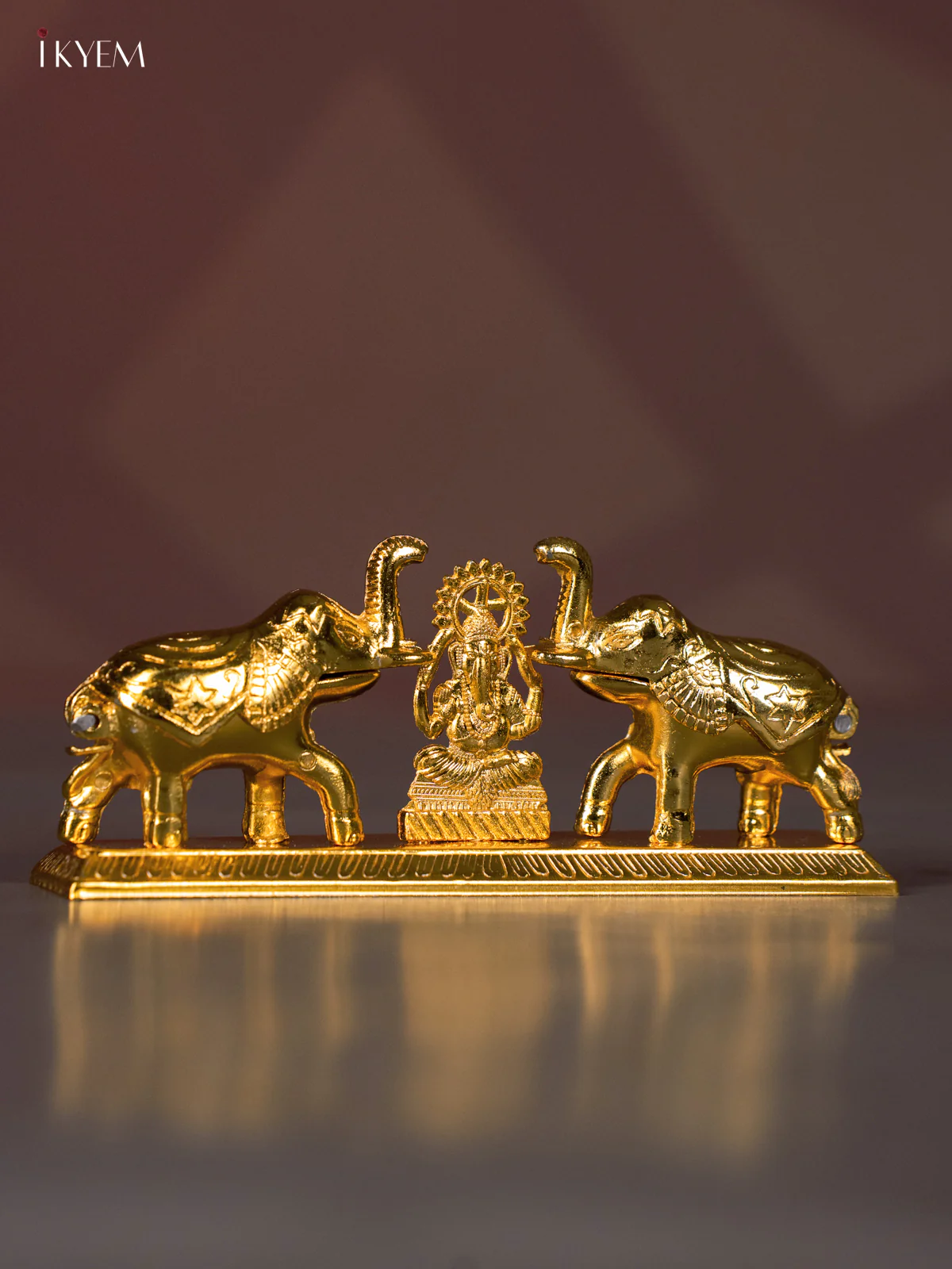 Pretty Gold Plated Ganesha & Elephant Kumkum Holder - 2.5 Inches - KI20155 - Image 2