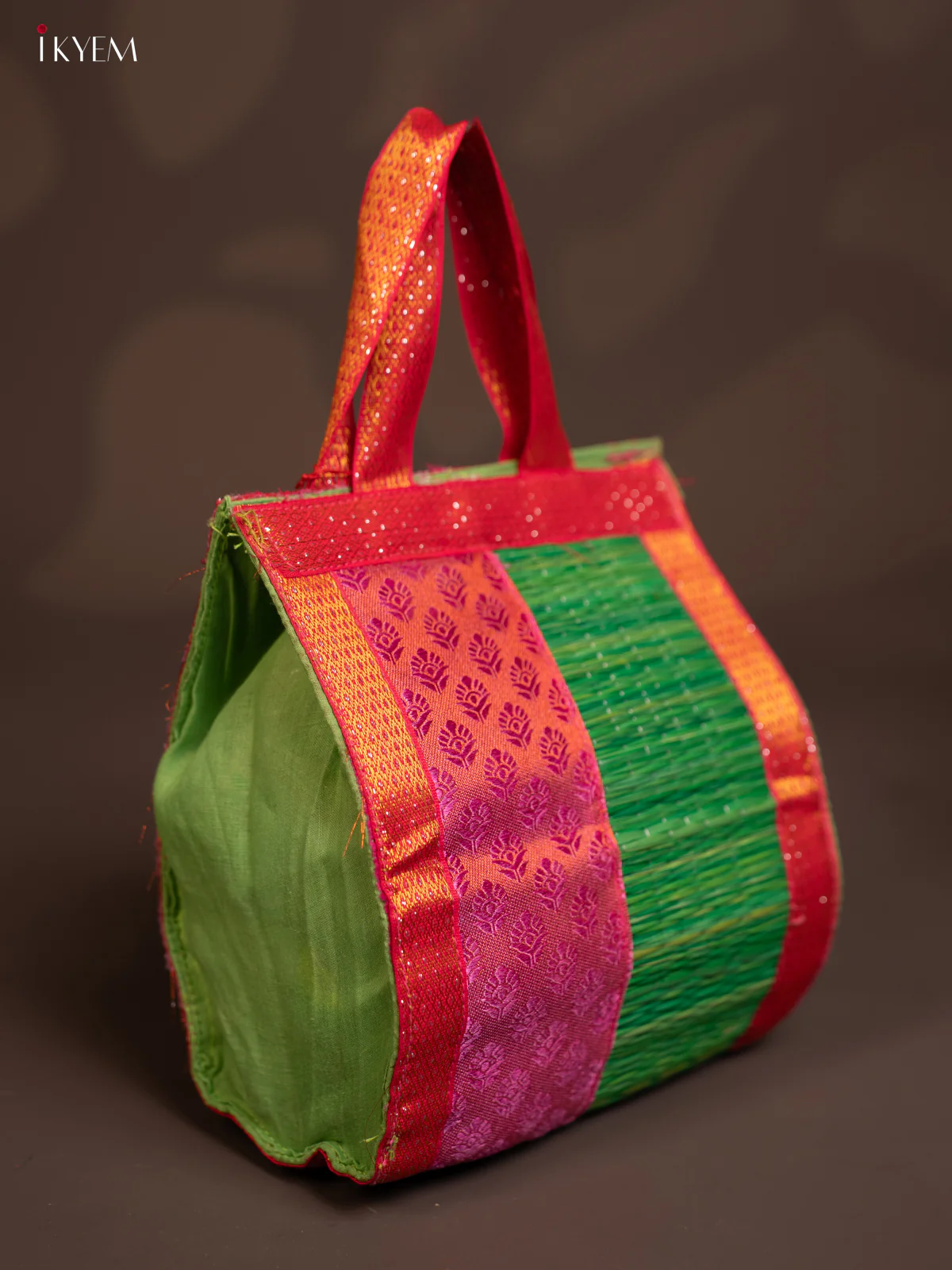 GREEN & PINK Raw Silk with Korai Handbag - KE10147 - Image 2