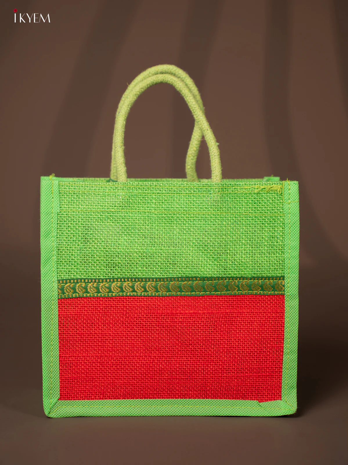 Beautiful Green & Red Jute Bags with Golden Border - KG22117