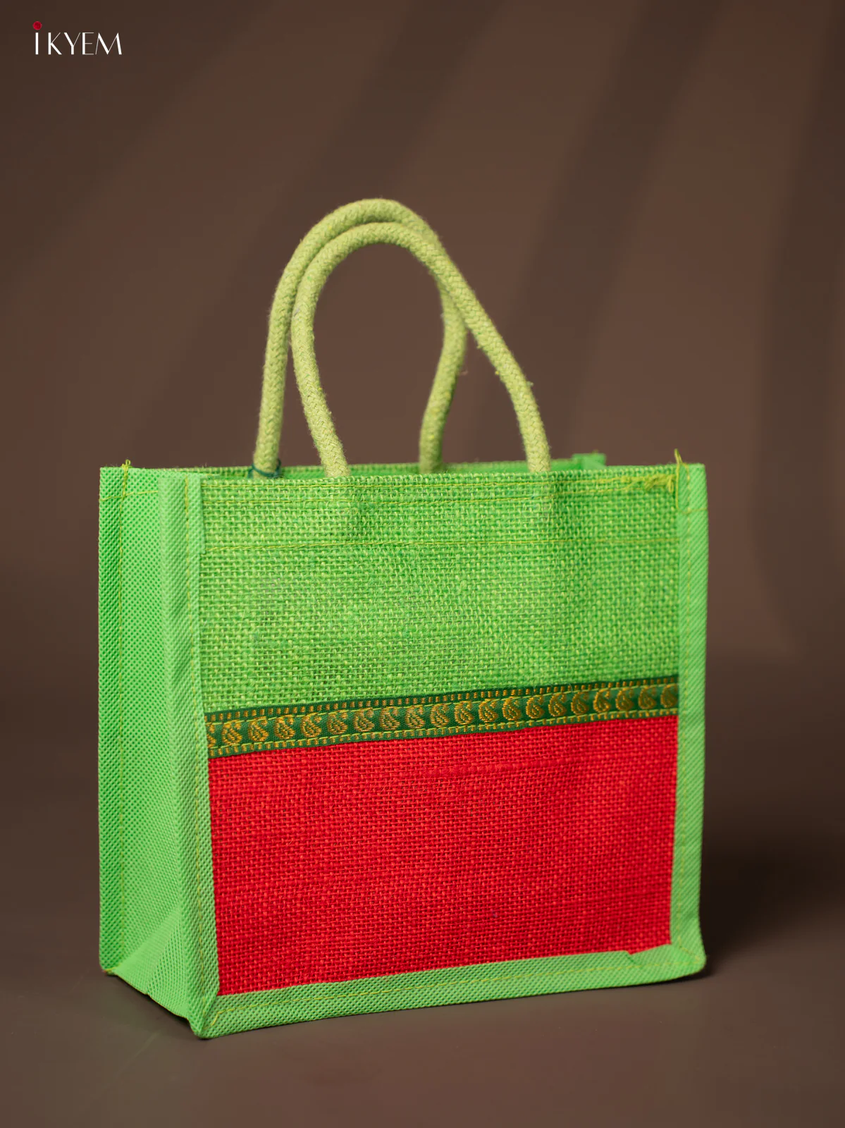 Beautiful Green & Red Jute Bags with Golden Border - KG22117 - Image 3