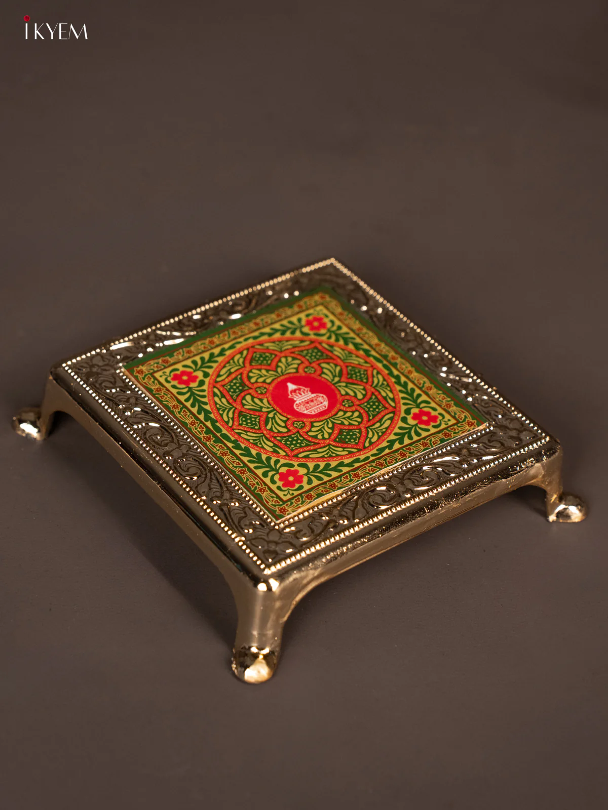 Beautiful Green with Red Plastic manai With Rangoli Design - KG25224 - Image 2