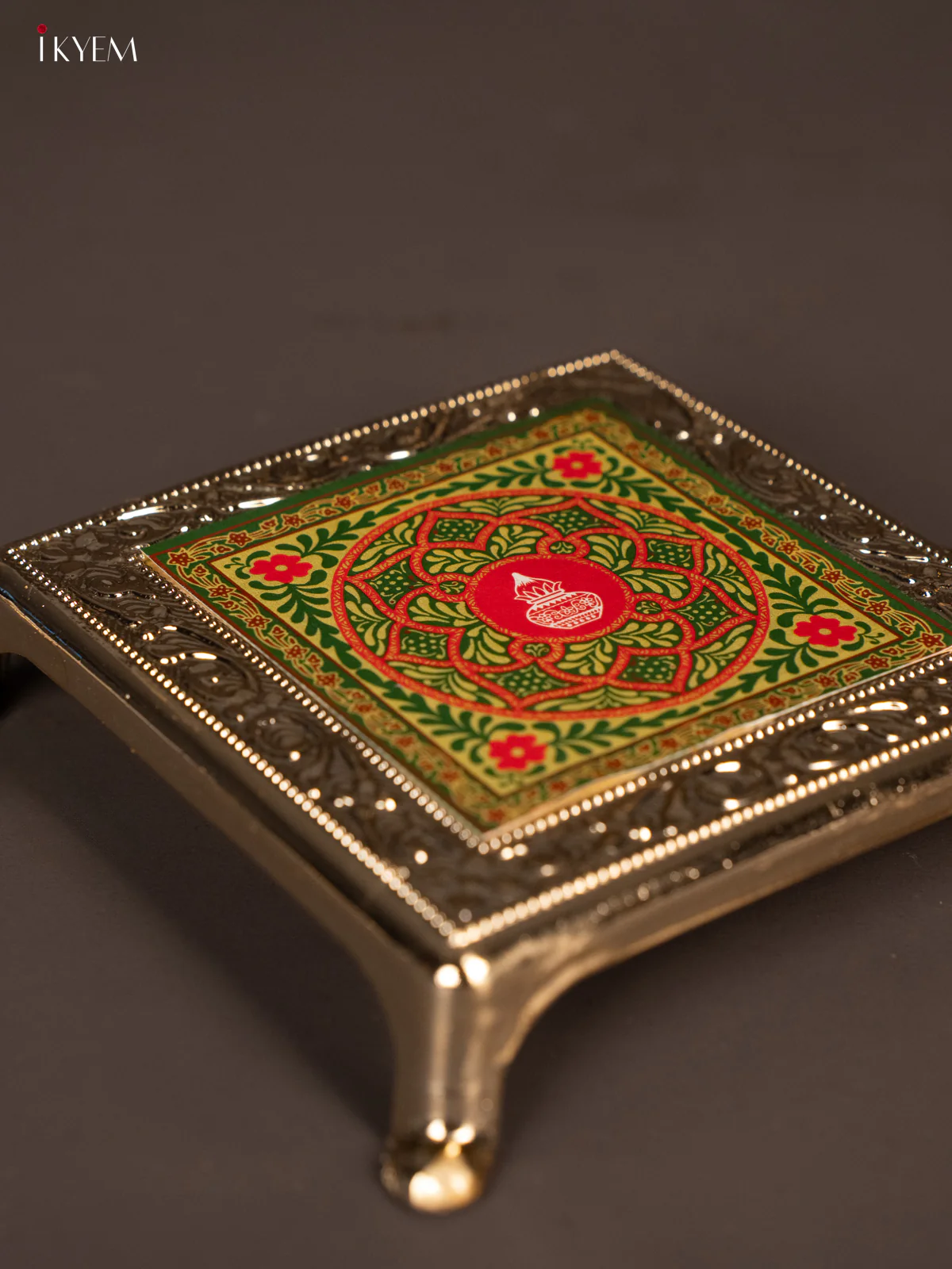 Beautiful Green with Red Plastic manai With Rangoli Design - KG25224 - Image 3