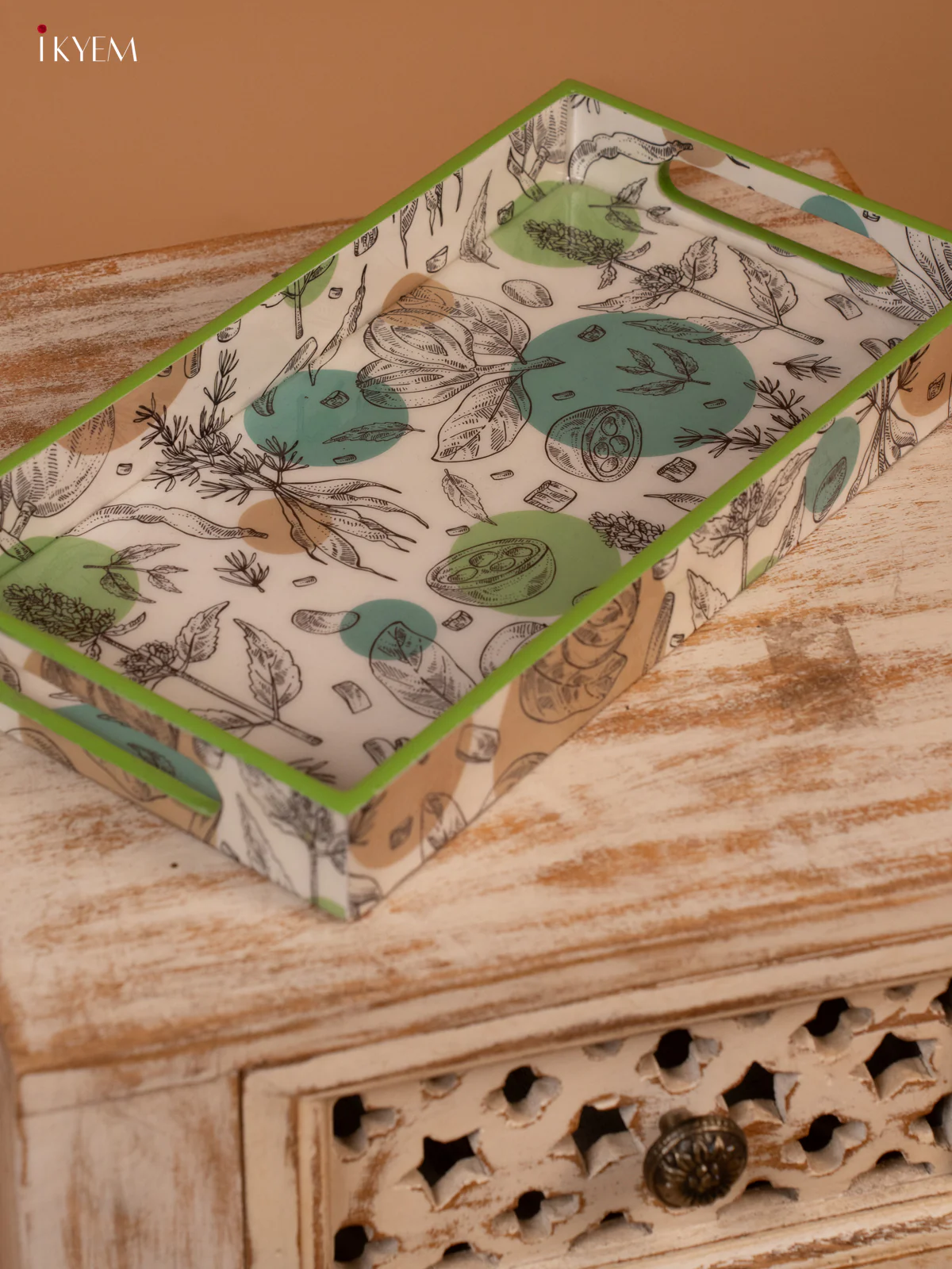 Botanical Print Wooden Tray with Green Frame (13x7) - KL03125 - Image 2