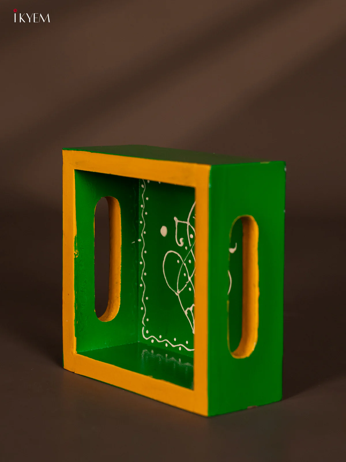 Ganesha Hand-Painted Square Wooden Tray - Green - (5×5) Inch - KF11175 - Image 4