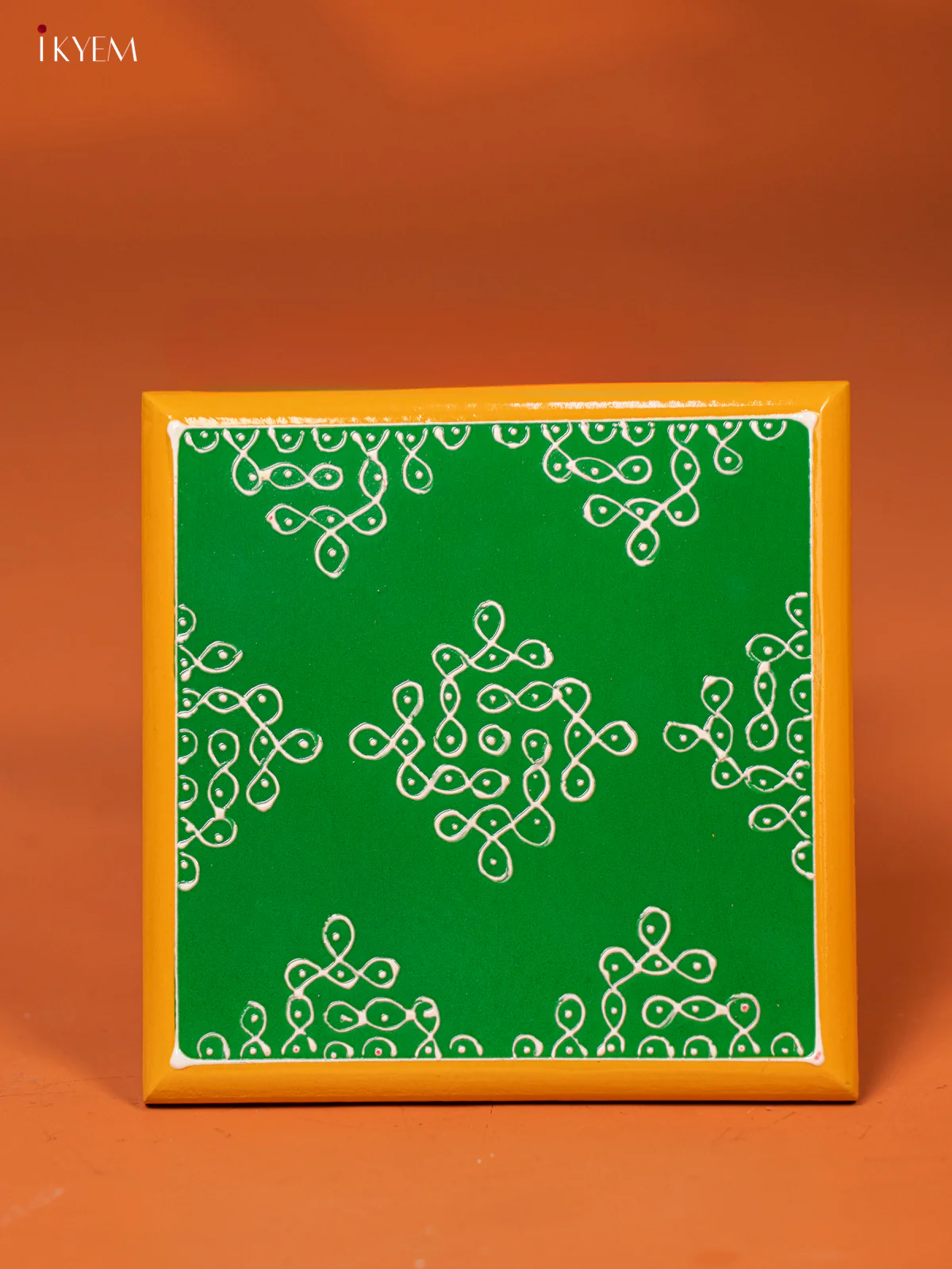 Green Kolam Printed Wooden Hand painted Traditional Manai - KE27111