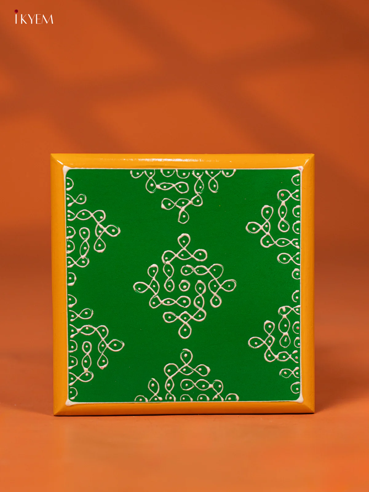 Green Kolam Printed Wooden Hand painted Traditional Manai - KE27111 - Image 2