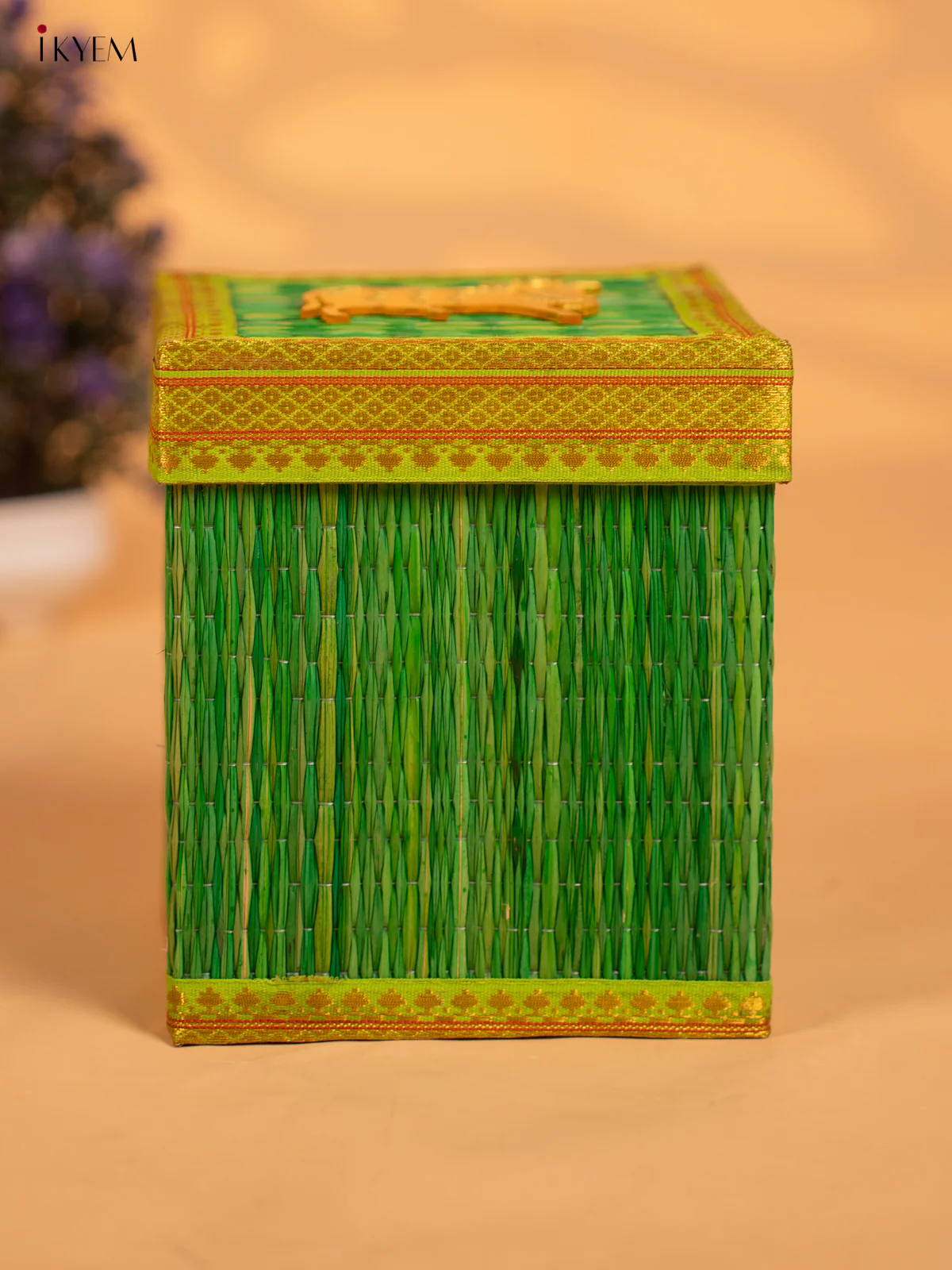Green Korai Gift Box with Net Potli & Cow Motif - KB17149 - Image 5