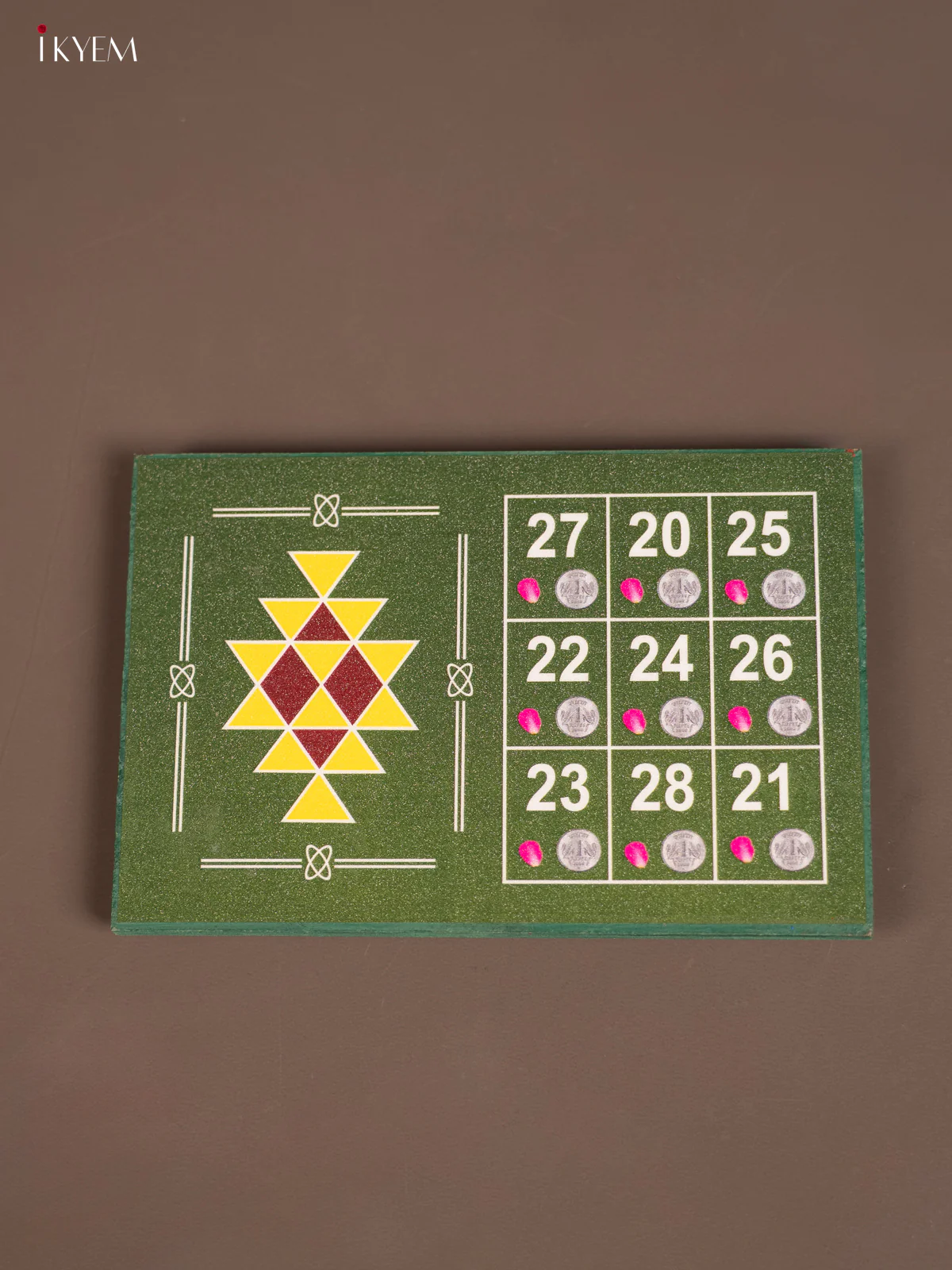 Green Manai With Kubera Yantra & Kubera Kolam Print - KE29165