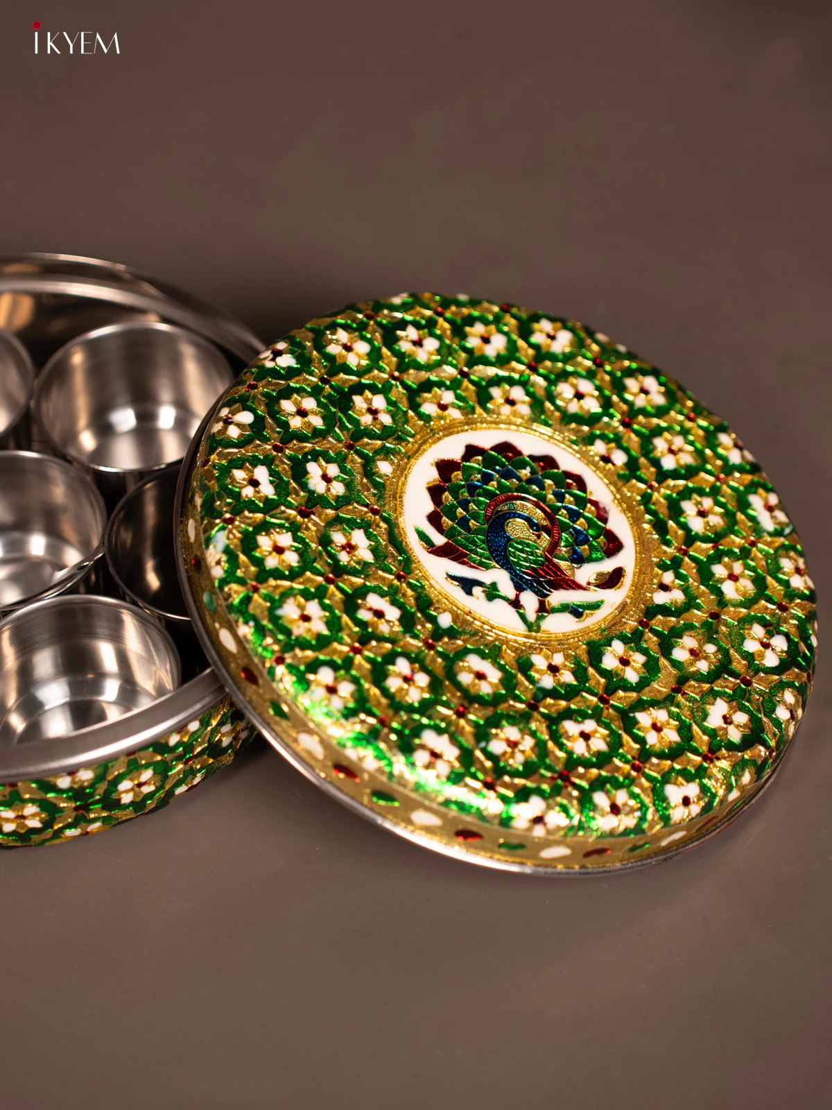 Traditional Green Meenakari Masala Box - KE29189 - Image 3