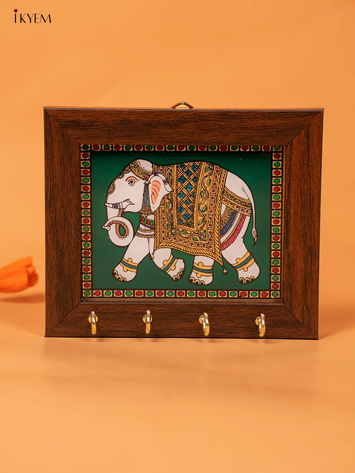 Reverse Glass Painted Keyhanger - Elephant - Green - (5x6) Inches -KC07112