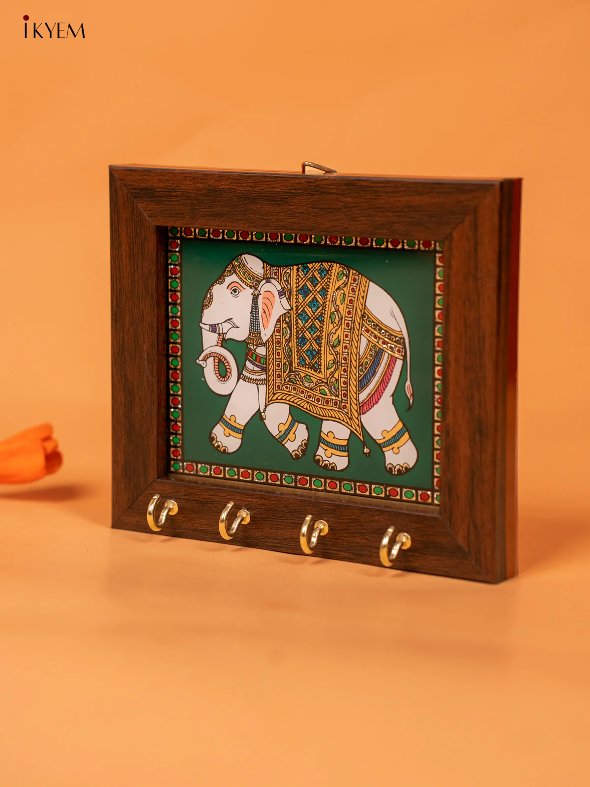 Reverse Glass Painted Keyhanger - Elephant - Green - (5x6) Inches -KC07112 - Image 3