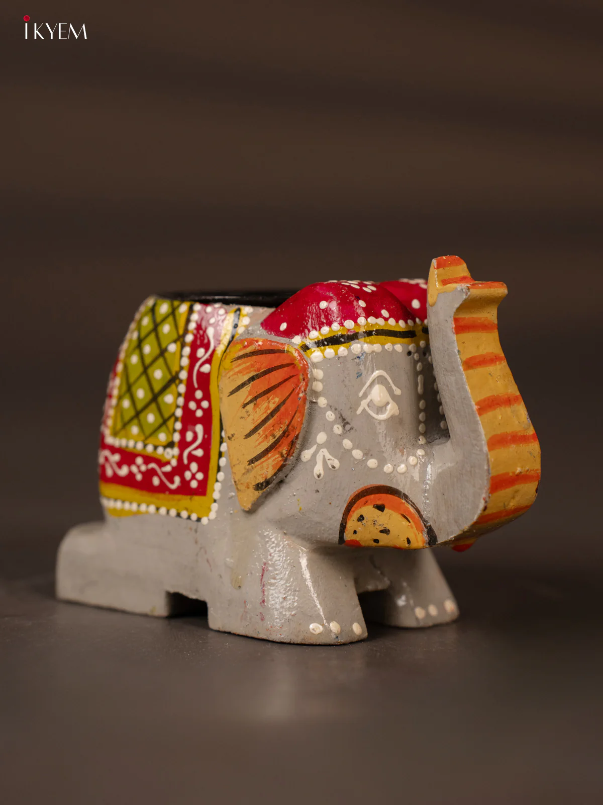 Elegant Grey & Marron Hand Painted Wooden Elephant Shaped Candle Holder - KH02116 - Image 2