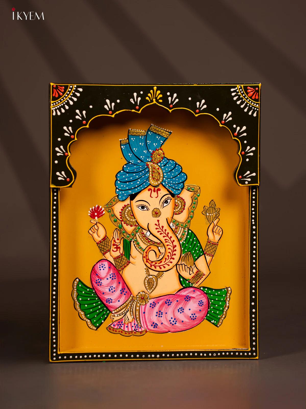 Hand-Painted Wooden Ganesha Wall Frame - 12 Inches - KG01133