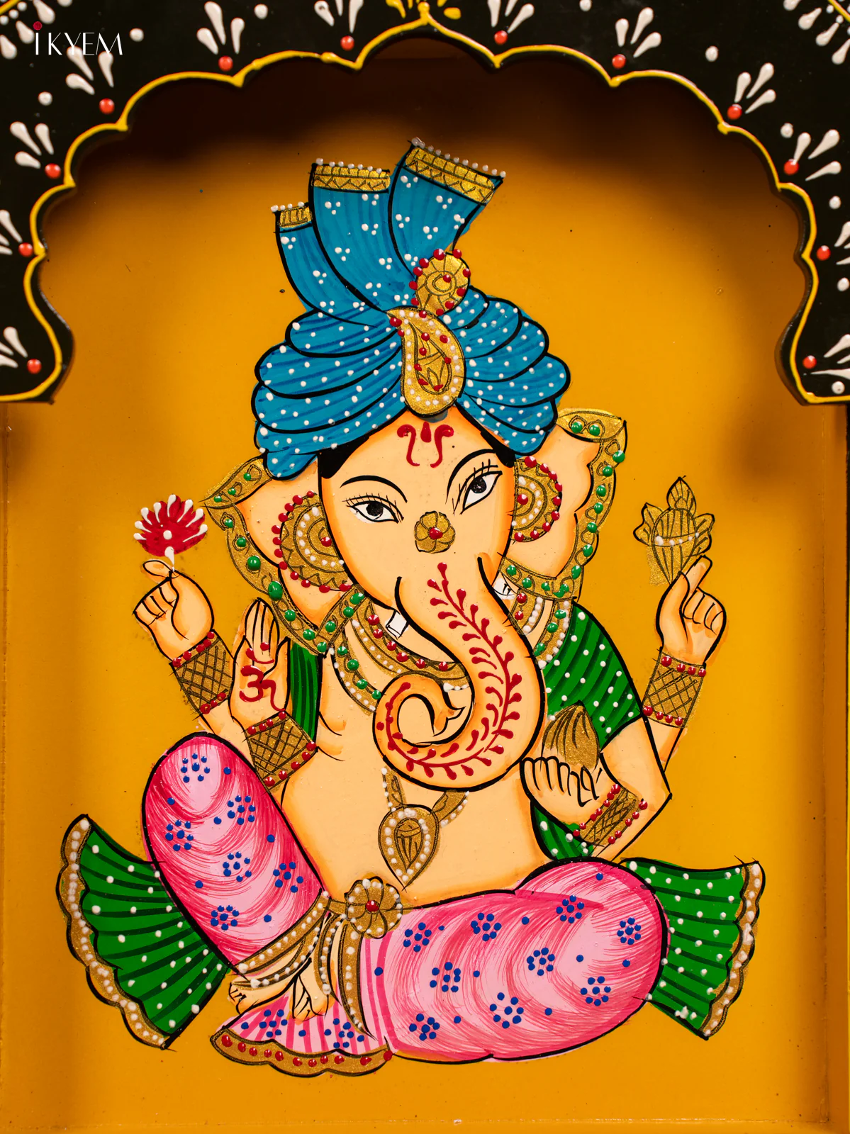 Hand-Painted Wooden Ganesha Wall Frame - 12 Inches - KG01133 - Image 2