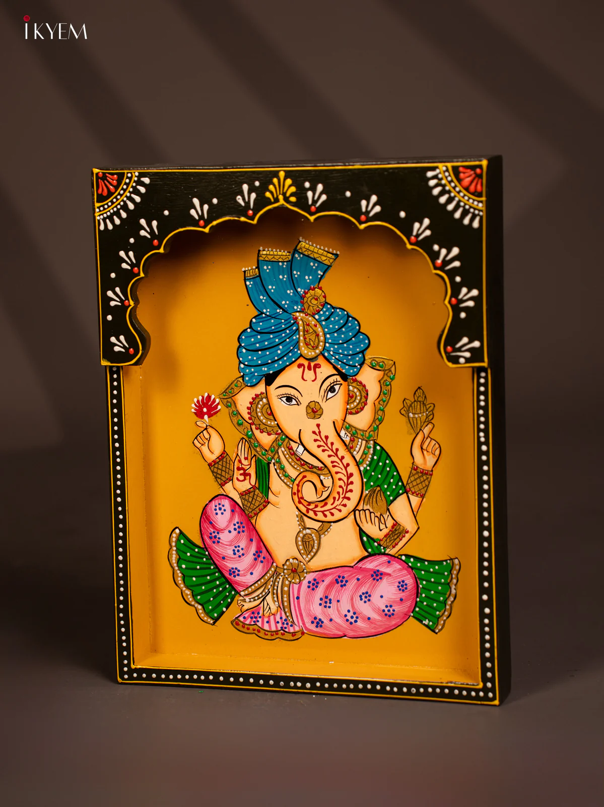 Hand-Painted Wooden Ganesha Wall Frame - 12 Inches - KG01133 - Image 4