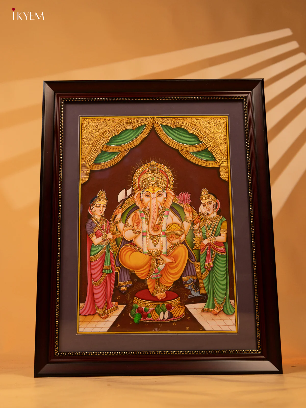 Ganesha with Riddhi & Siddhi Hand Painted wall decor - KL07113 - Image 2