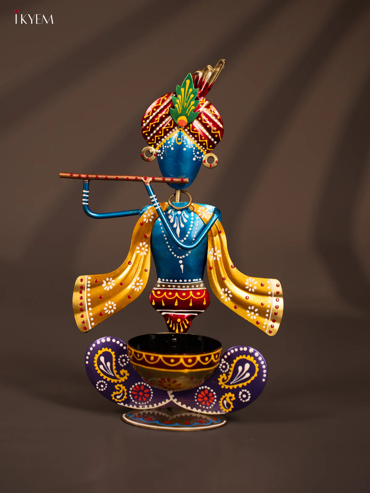 Beautiful Hand Painted Iron Krishna Candle Holder - KG28128