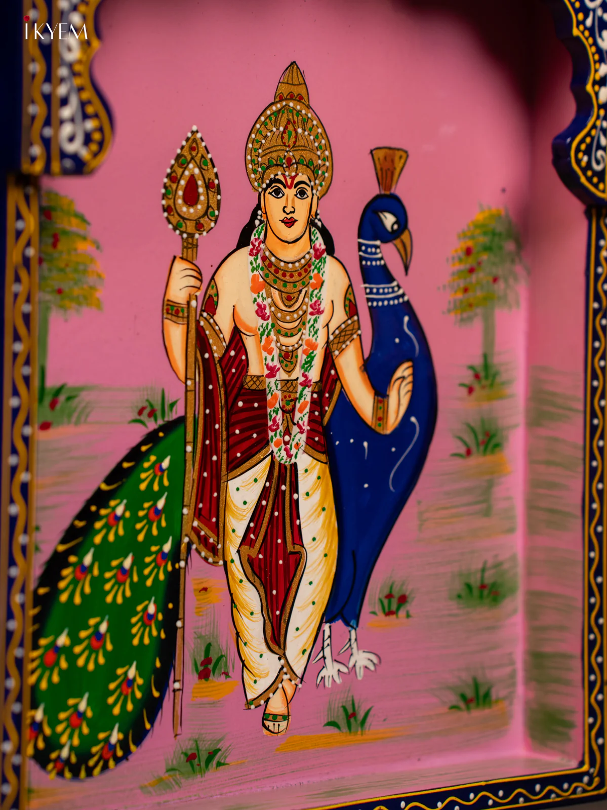 Hand-Painted Wooden Murugan with Peacock Wall Frame - 12 Inches - KG01134 - Image 2