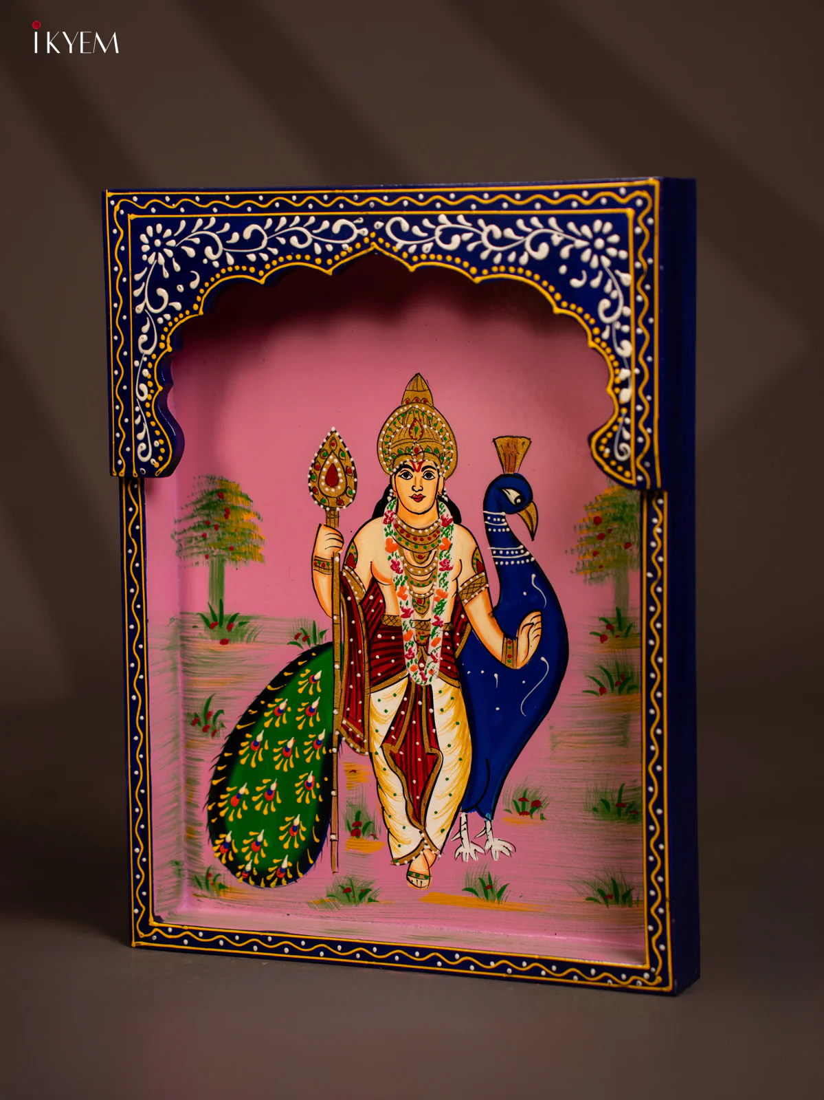 Hand-Painted Wooden Murugan with Peacock Wall Frame - 12 Inches - KG01134 - Image 4