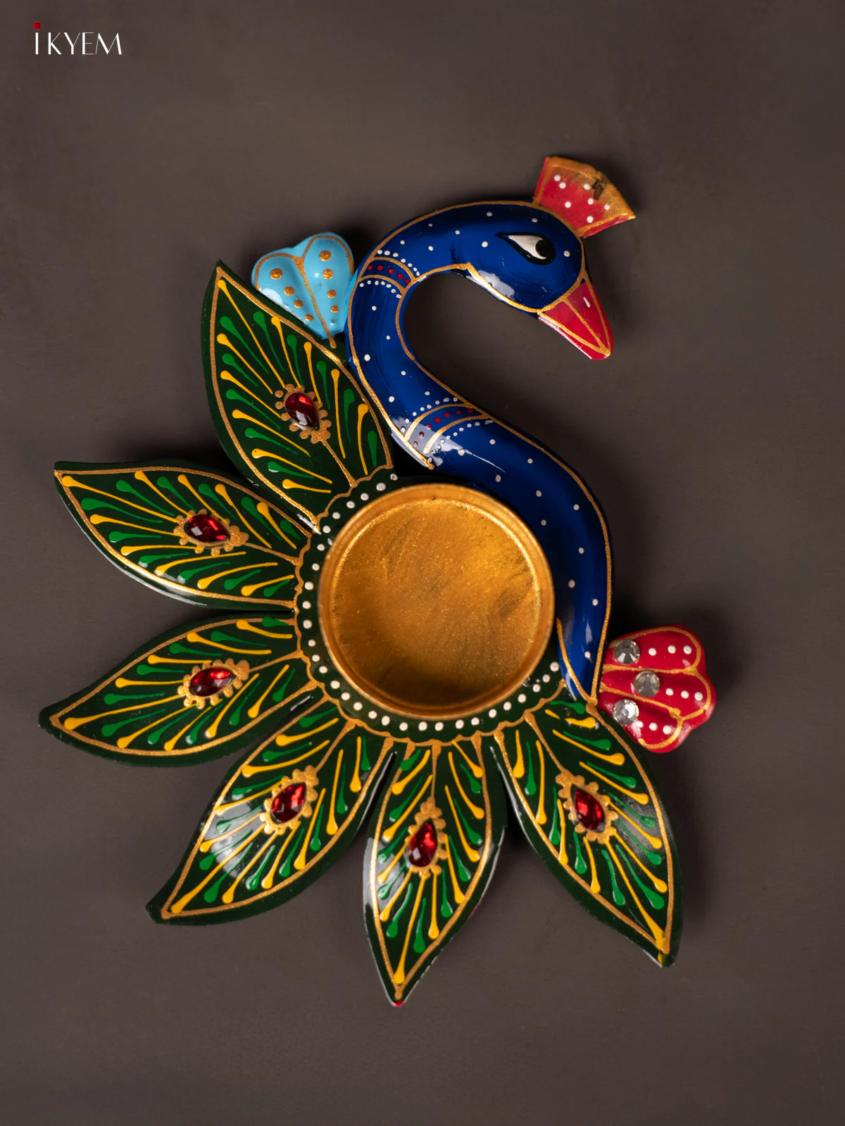 Hand-Painted Peacock Shaped Metal T-Light Candle holder - (5x6) Inch - KH02138 - Image 2