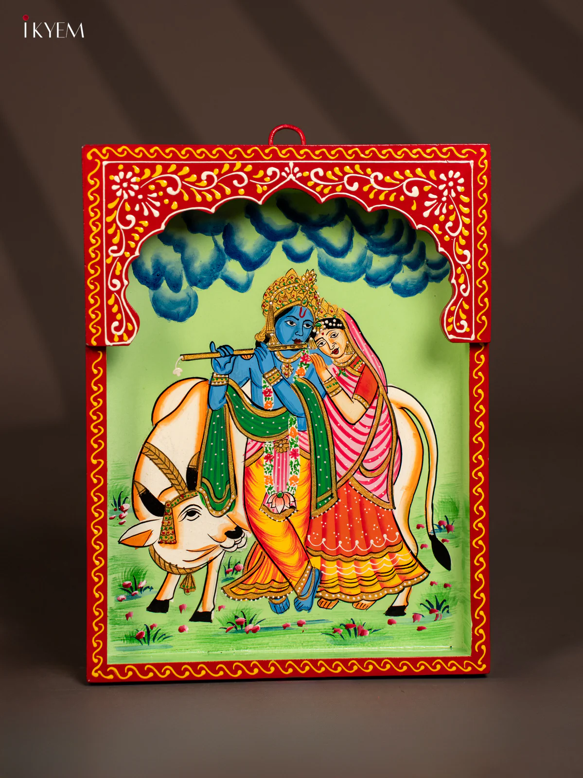 Hand-Painted Wooden Radha Krishna Wall Frame - 12 Inches - KG01132