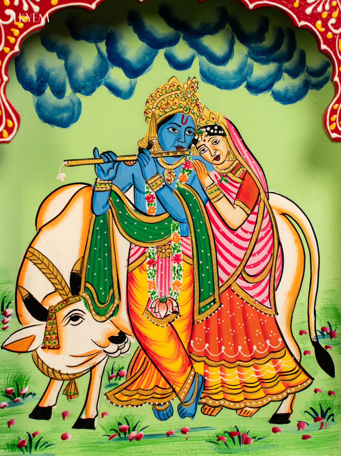 Hand-Painted Wooden Radha Krishna Wall Frame - 12 Inches - KG01132 - Image 2
