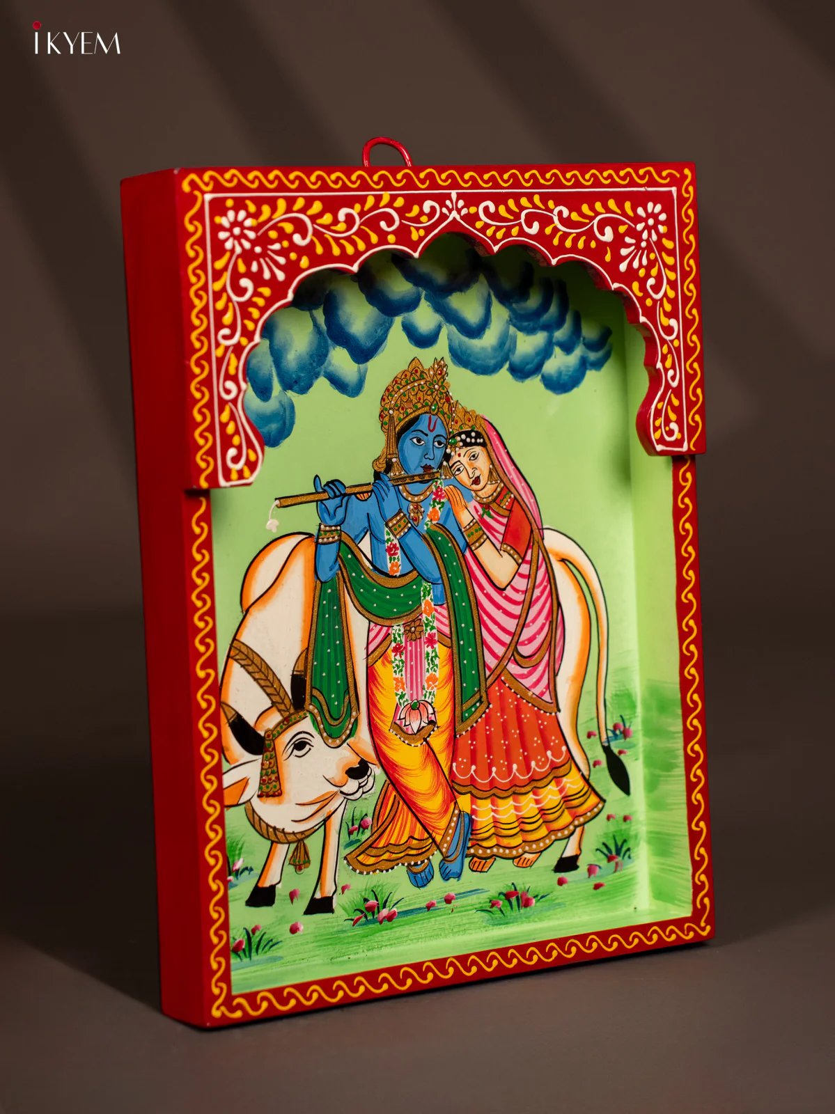 Hand-Painted Wooden Radha Krishna Wall Frame - 12 Inches - KG01132 - Image 3