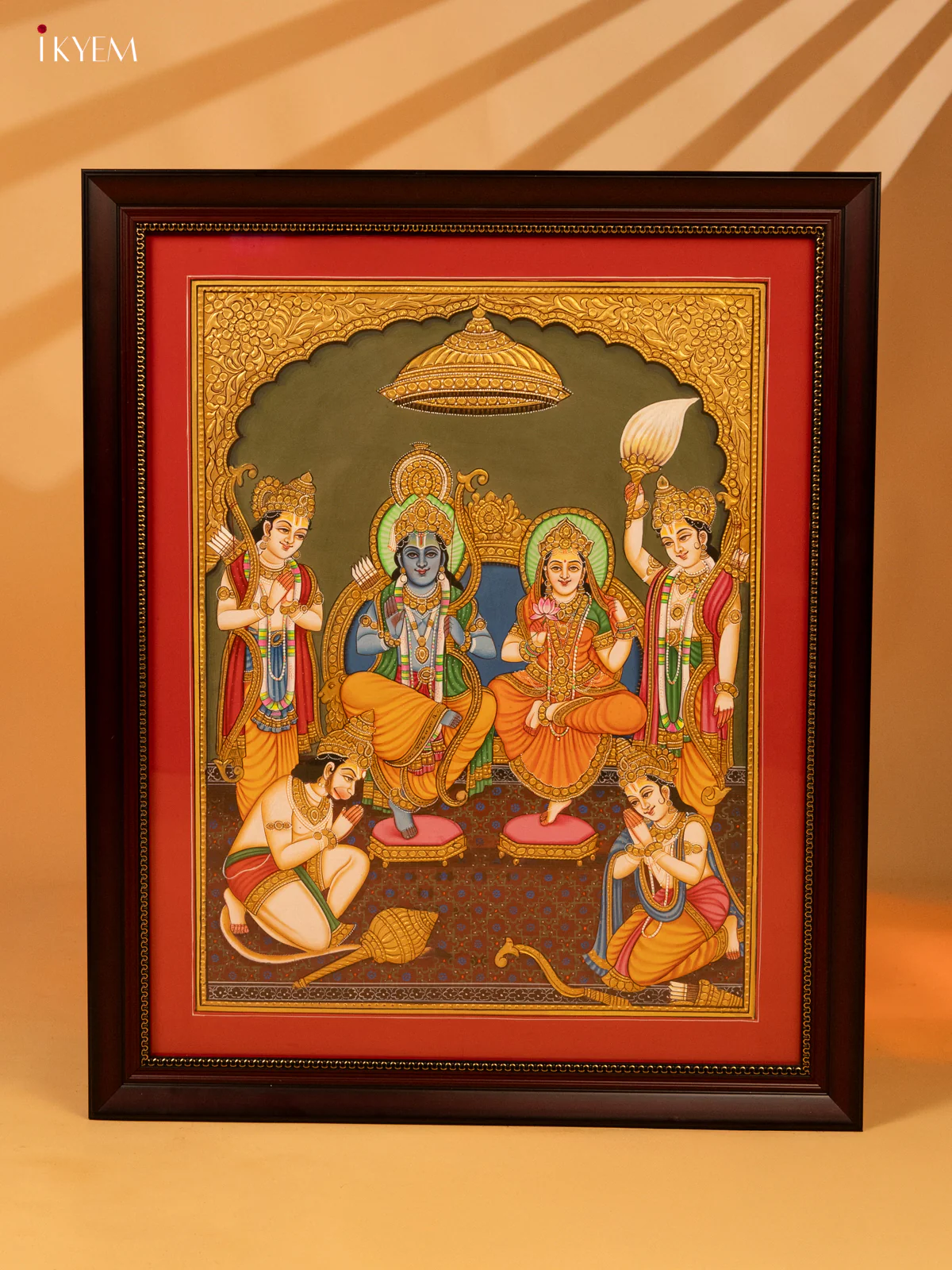 Hand-Painted Wooden Rama Darbar Wall Frame - 23.5 Inches - KL07114