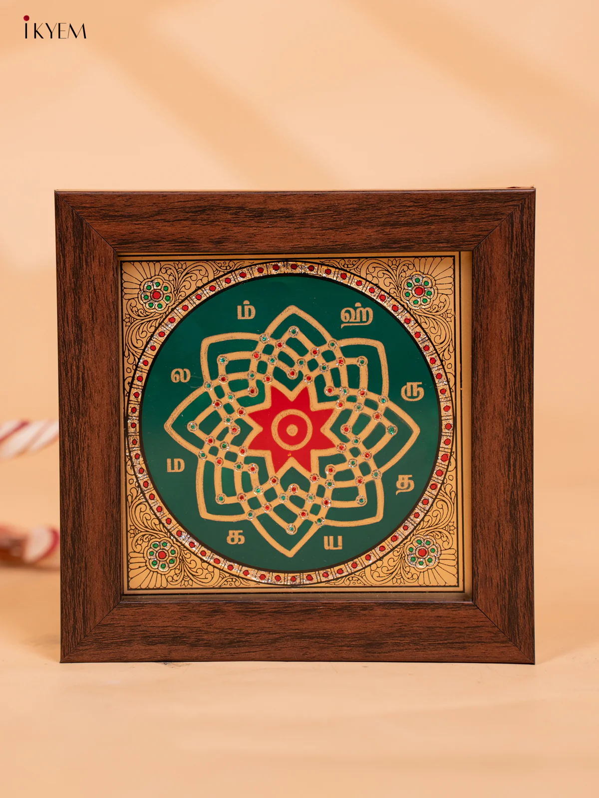 Green & Red Hrudaya Kamalam Reverse Glass Painted Frame - KC06120