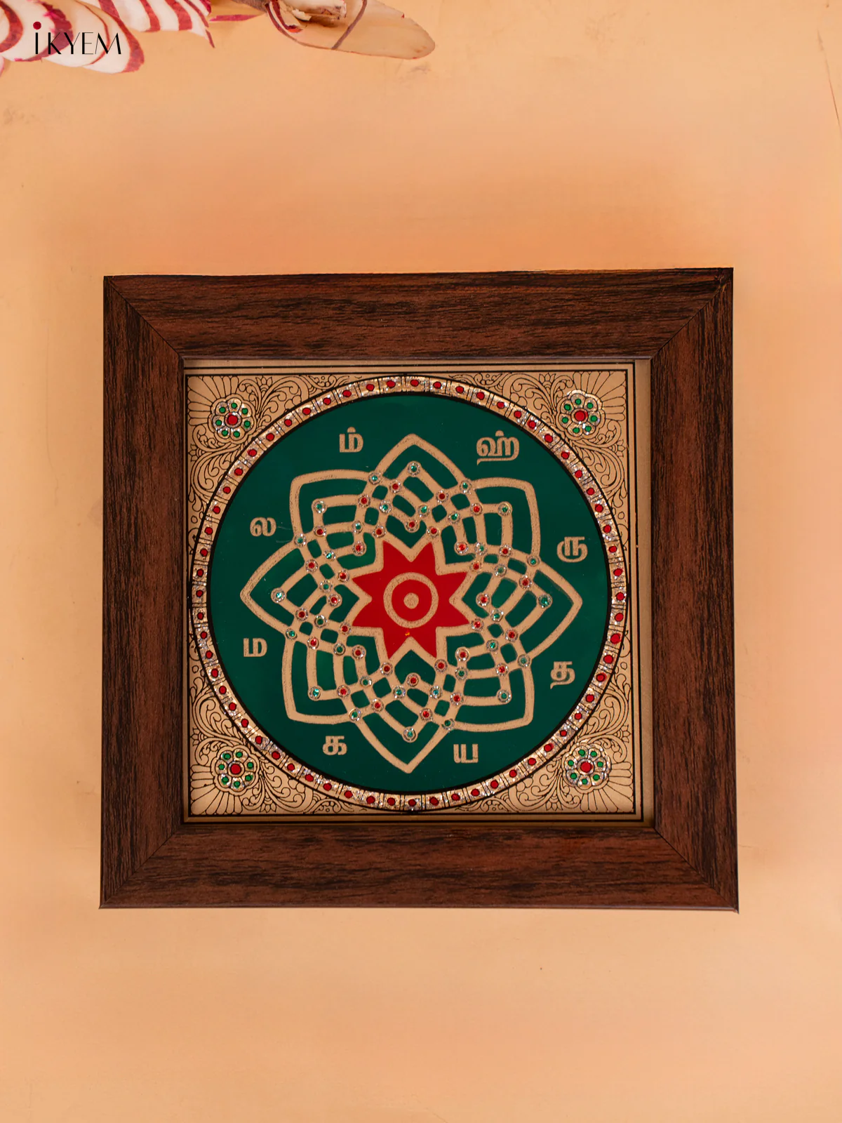 Green & Red Hrudaya Kamalam Reverse Glass Painted Frame - KC06120 - Image 2