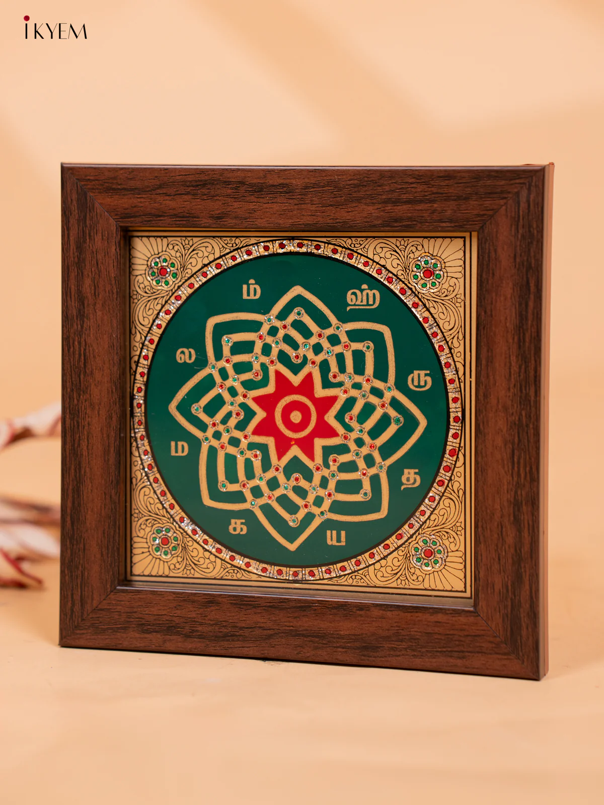Green & Red Hrudaya Kamalam Reverse Glass Painted Frame - KC06120 - Image 3