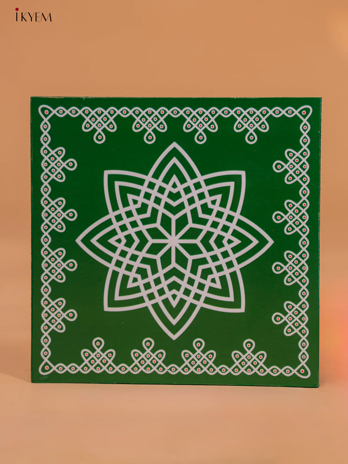 Square Shaped Wooden Manai With Hrudaya Kamalam Print - KD18178