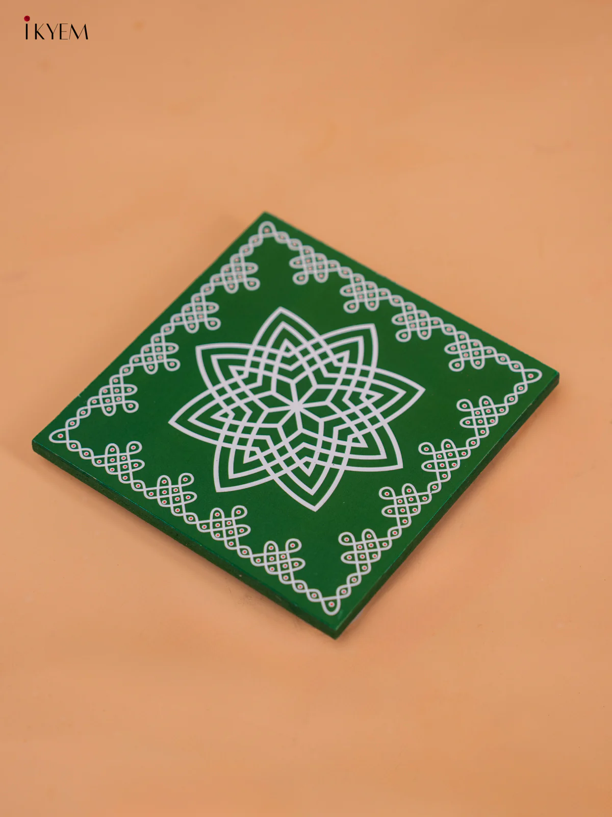 Square Shaped Wooden Manai With Hrudaya Kamalam Print - KD18178 - Image 2