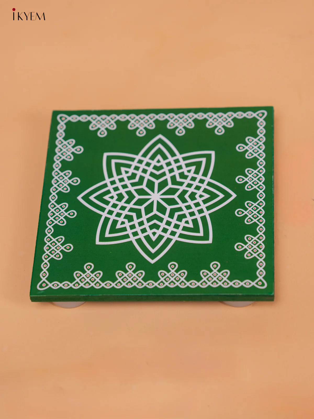 Square Shaped Wooden Manai With Hrudaya Kamalam Print - KD18178 - Image 3