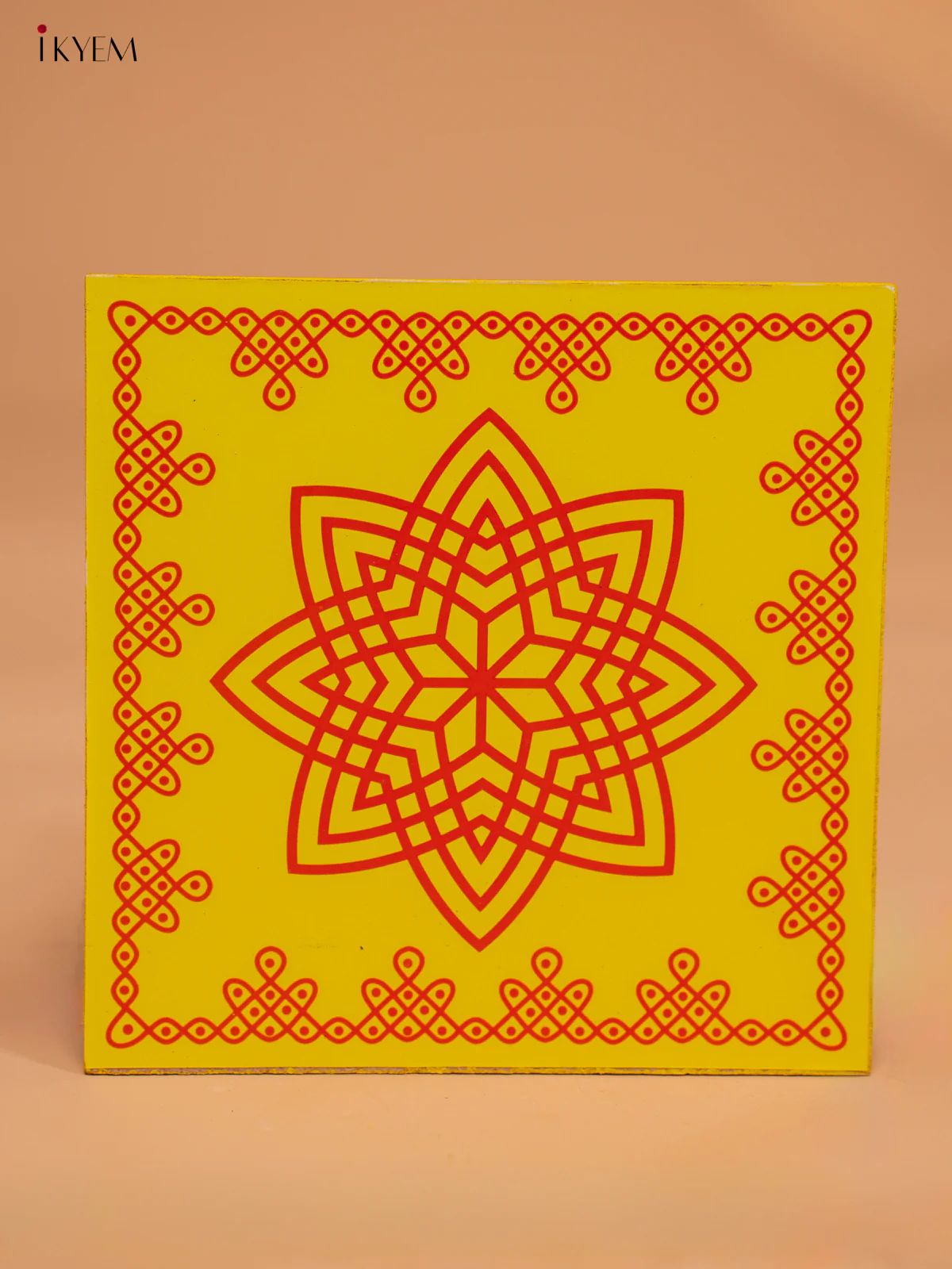 Square Shaped Wooden Manai With Hrudaya Kamalam Print - KD18178 - Image 4
