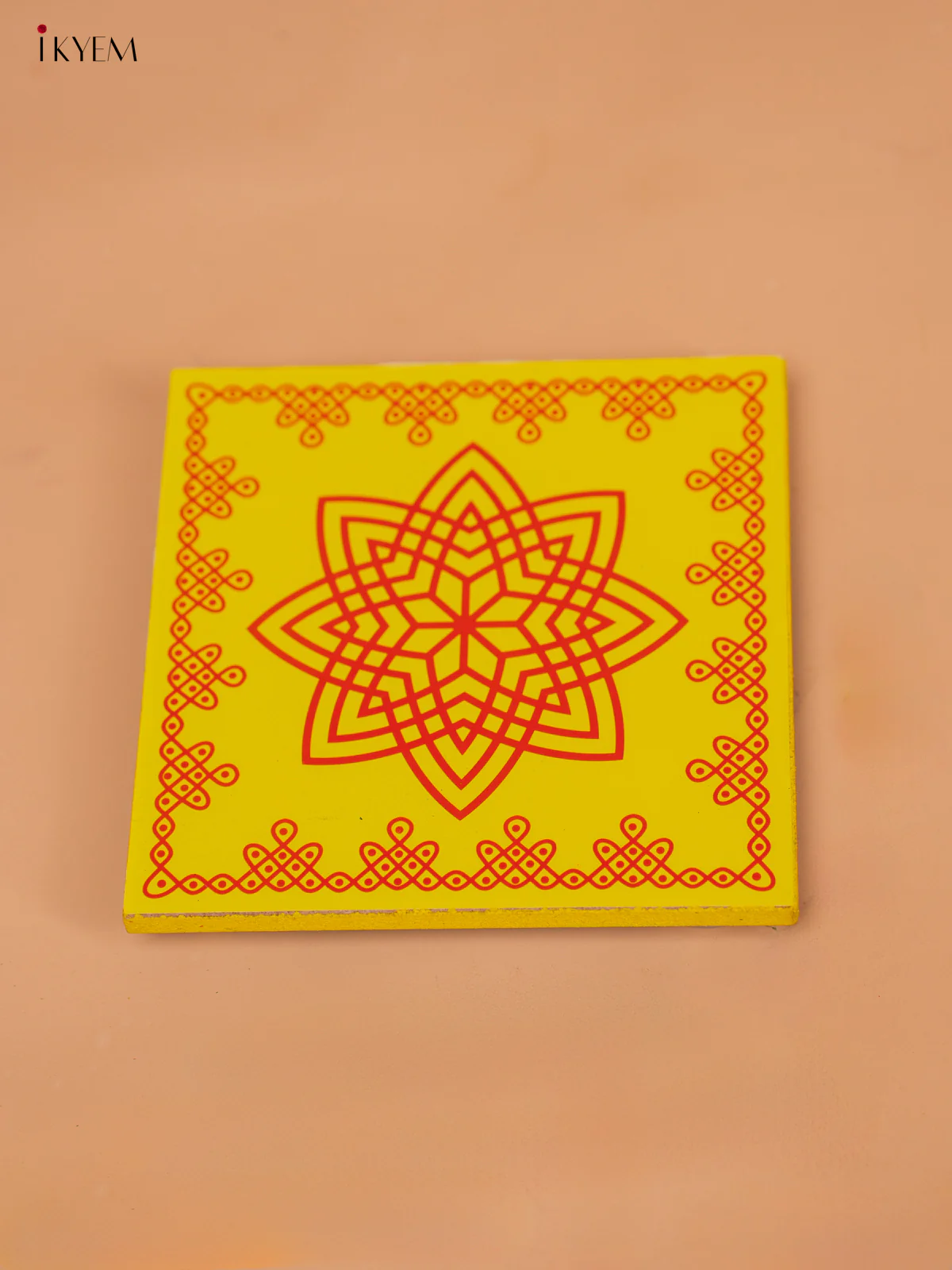 Square Shaped Wooden Manai With Hrudaya Kamalam Print - KD18178 - Image 6