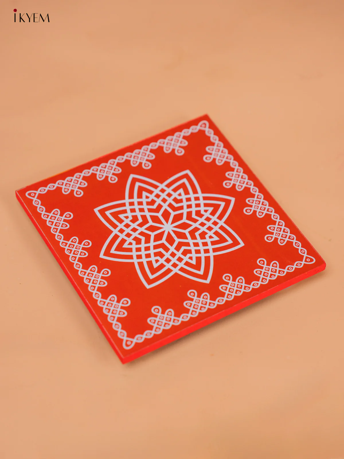 Square Shaped Wooden Manai With Hrudaya Kamalam Print - KD18178 - Image 9