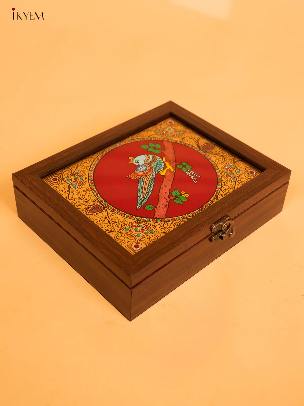 Reverse Glass Painted Jewel box (9x7) - Parrot - KA07131 - Image 2