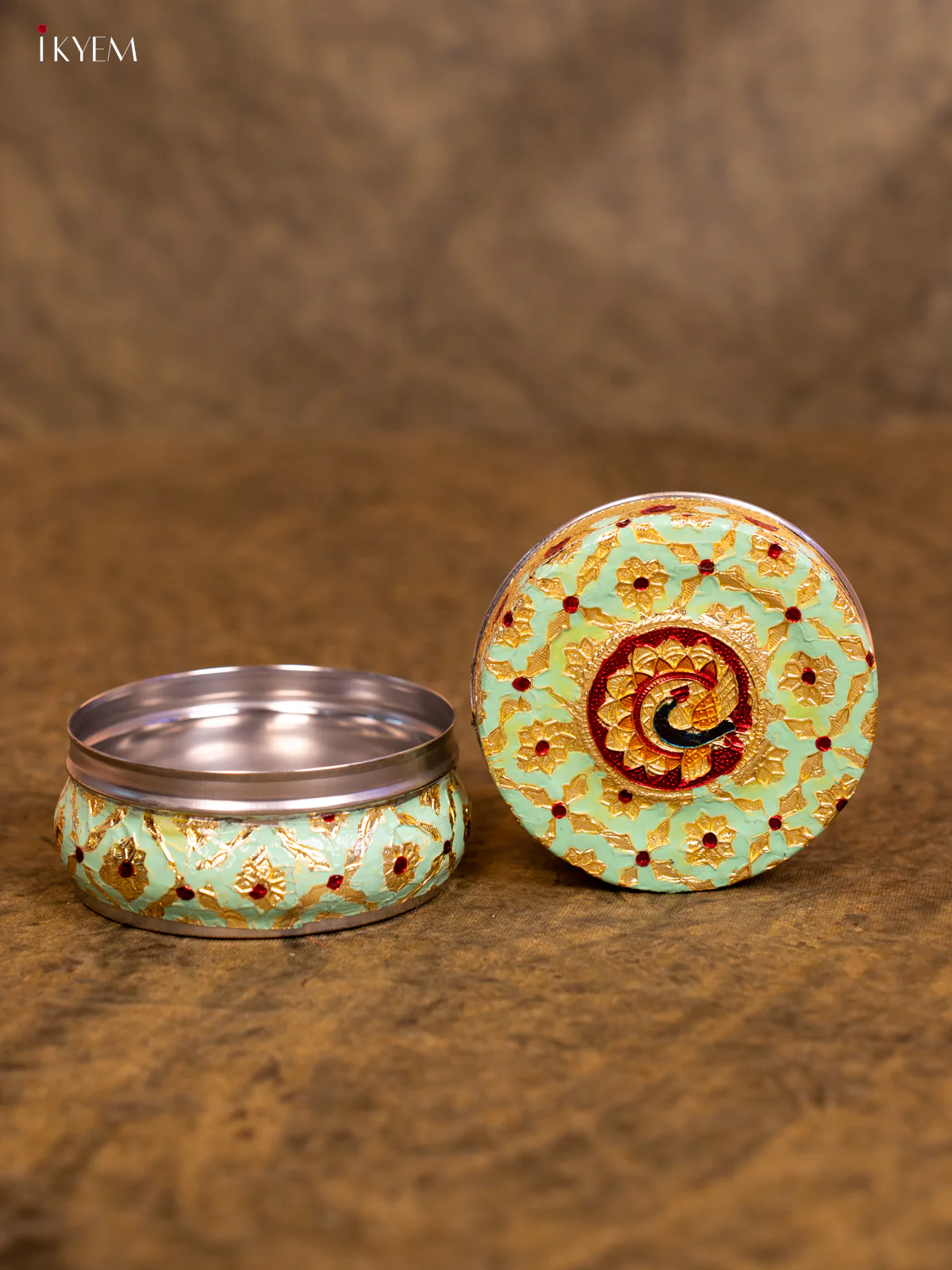 Pista Green Meenakari Design Steel Dabba - (4×4) Inch - KA08112 - Image 3