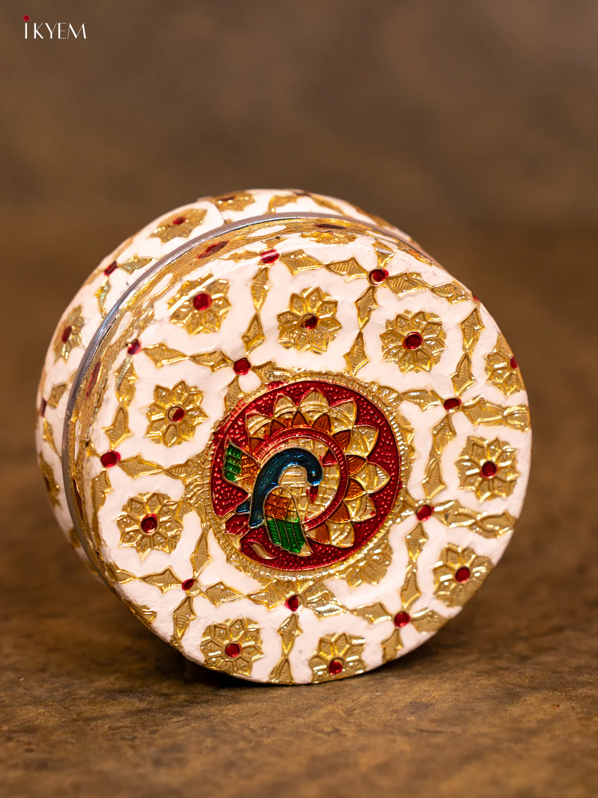 Off White Meenakari Design Steel Box - (4×4) Inch - KA08113 - Image 2