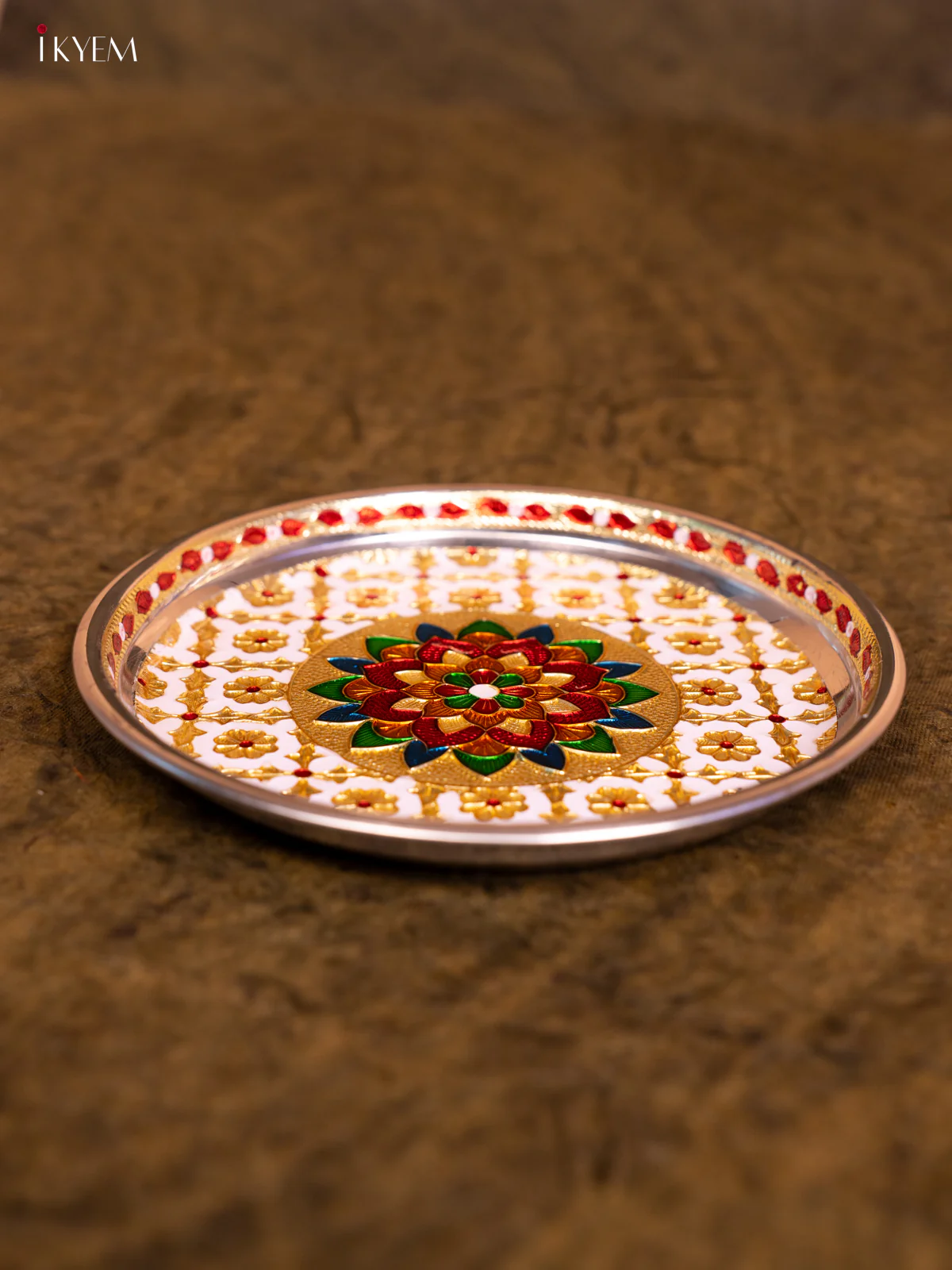 Meenakari Plate Round (7×7)- White - KA08117 - Image 3