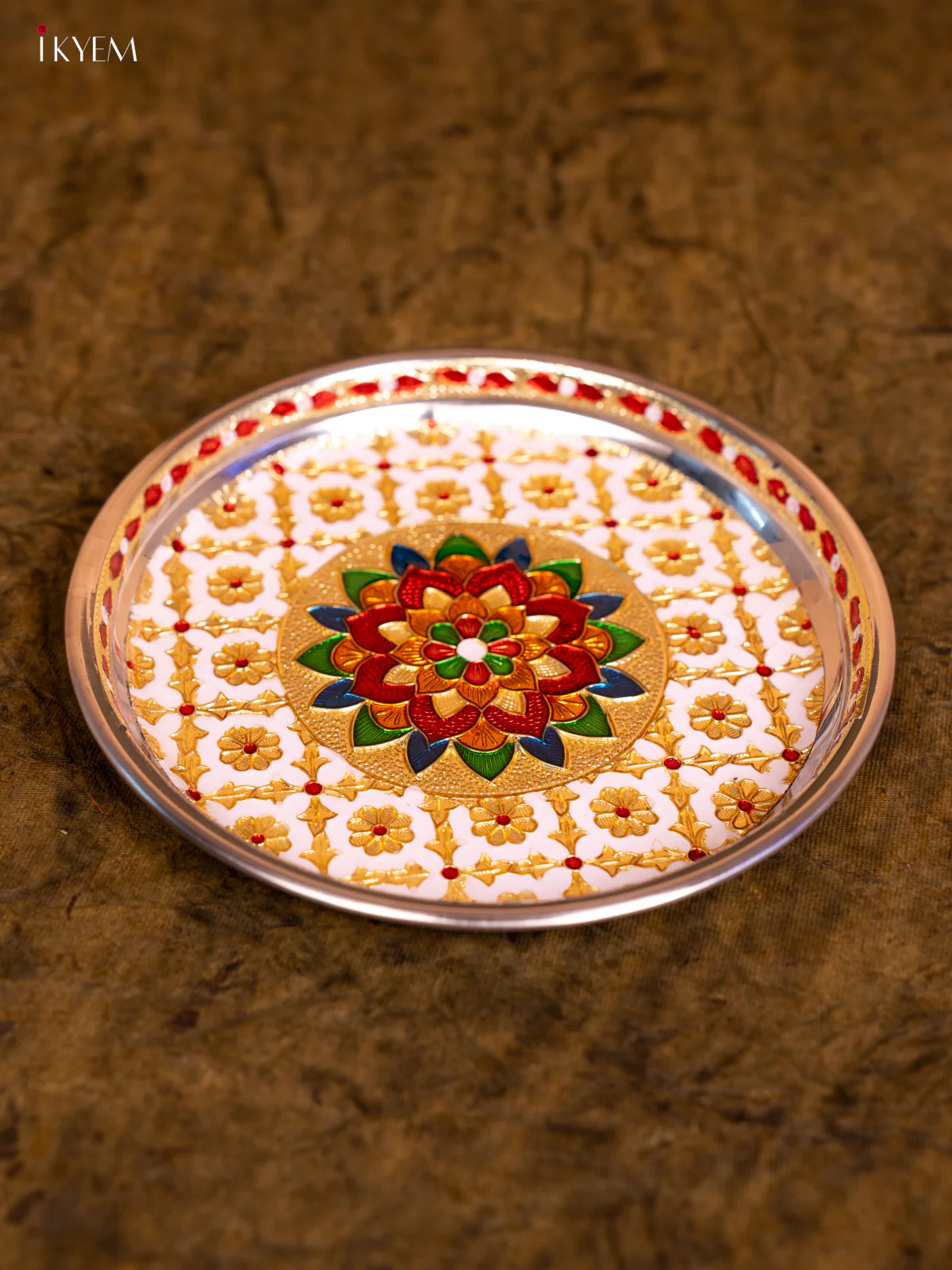 Meenakari Plate Round (7×7)- White - KA08117 - Image 4