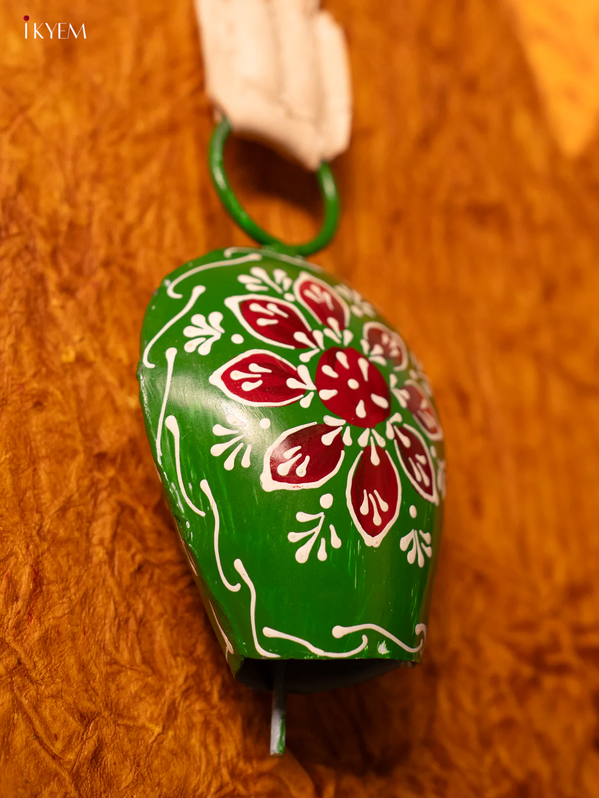Hand Painted Cow Bell with Leather Handle - Small - Parrot Green - KA11111 - Image 2