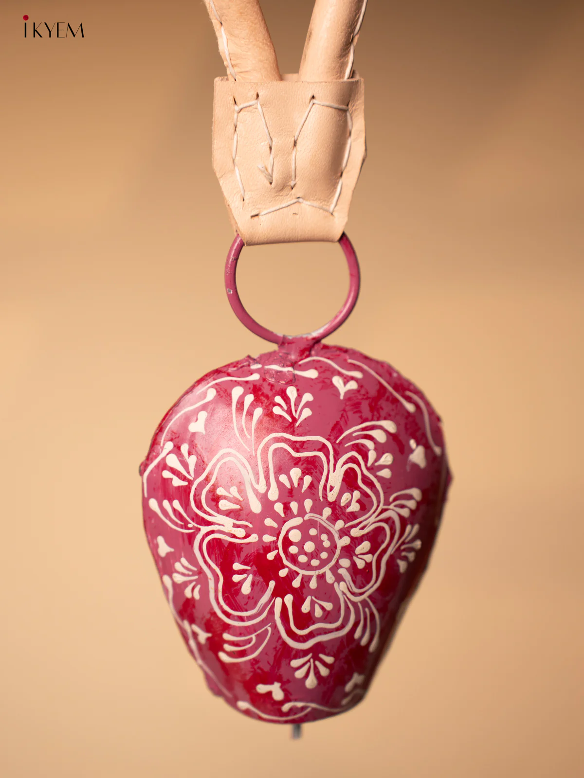 Hand Painted Cow Bell with Leather Handle - Small - Violet - KA11113 - Image 2