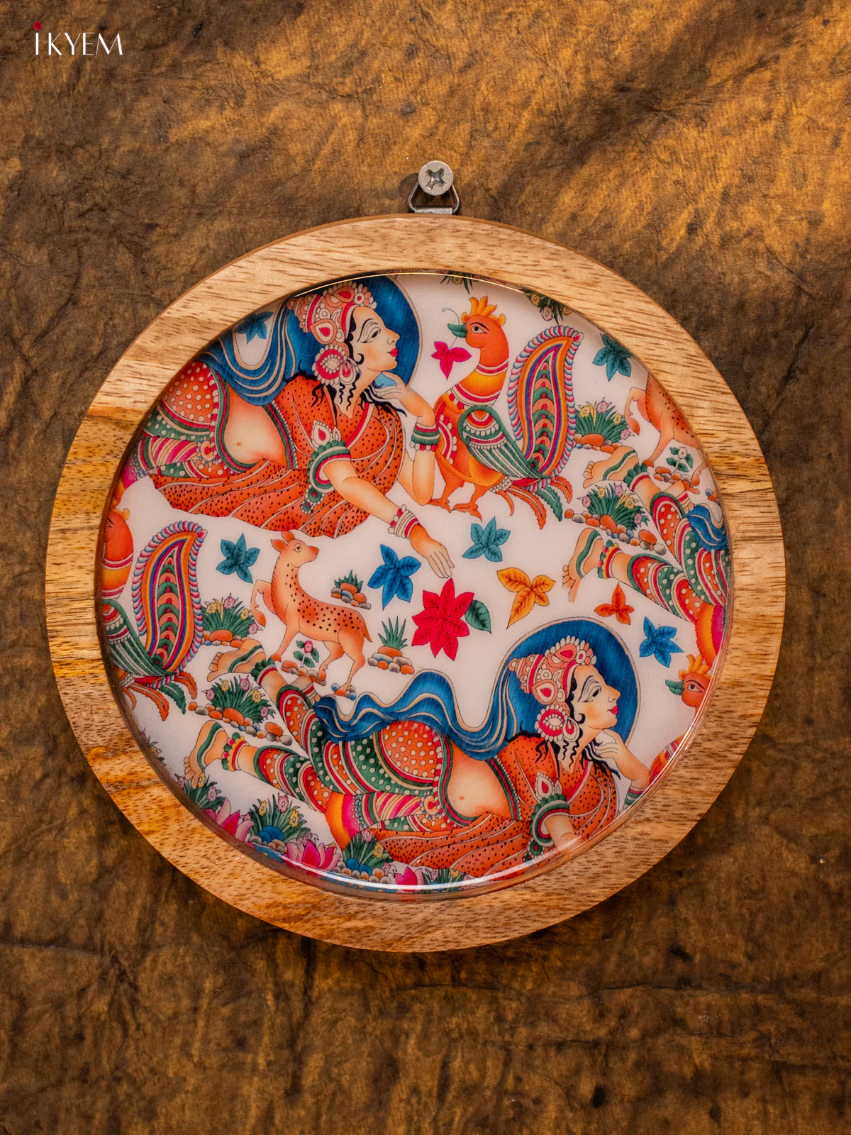 Wooden Digital Printed Wall Hanging Plate - 6 inch - Kalamkari - KA11163 - Image 5
