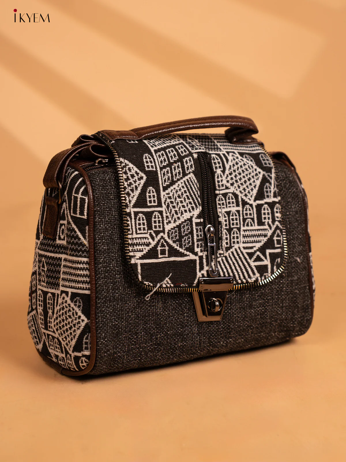 Sling Bag with Printed Gusset & Flap - Black - KA18113 - Image 2