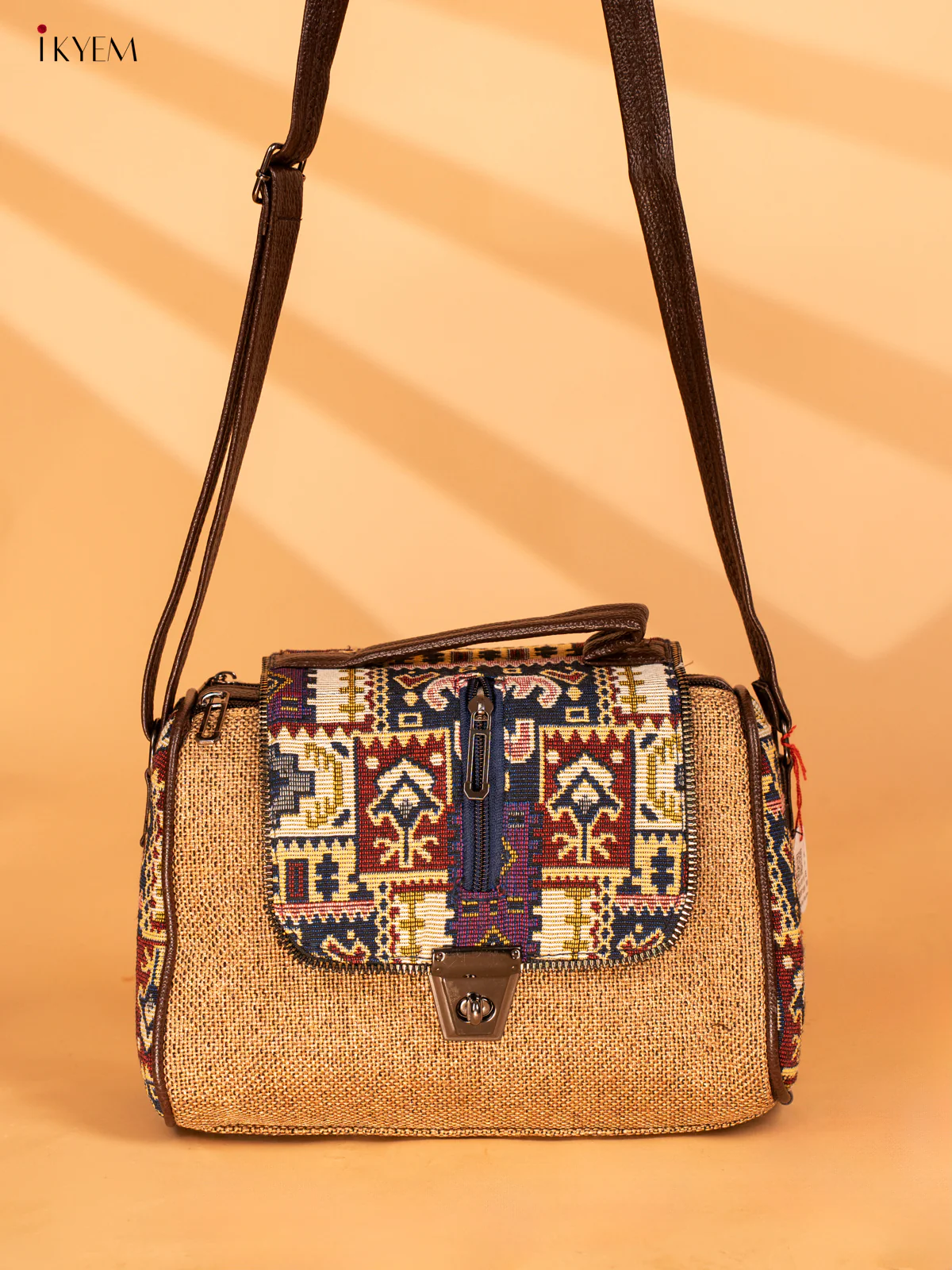 Sling Bag with Printed Gusset & Flap - Brown - KA18115 - Image 5