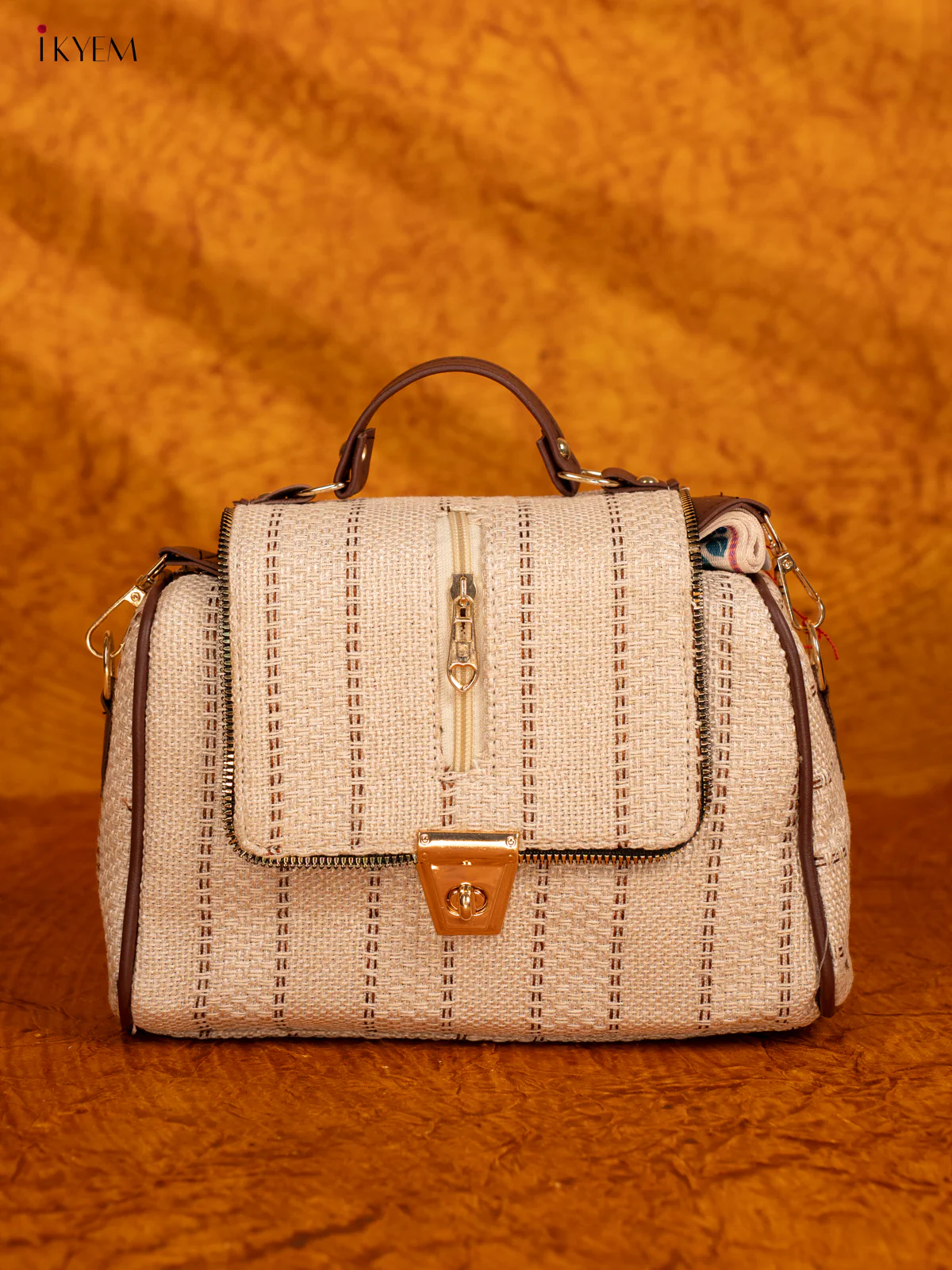 Jacquard Sling bag with Printed Sling - Cream - KA18116